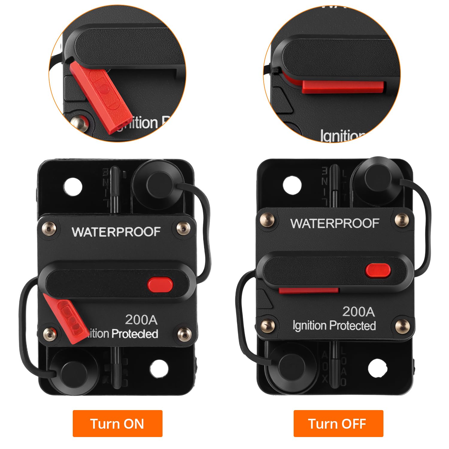 QWORK® Wyłącznik automatyczny 200 A, wyłącznik automatyczny z ręcznym resetowaniem, 12 V-48 V DC, do samochodów, łodzi i ciężarówek