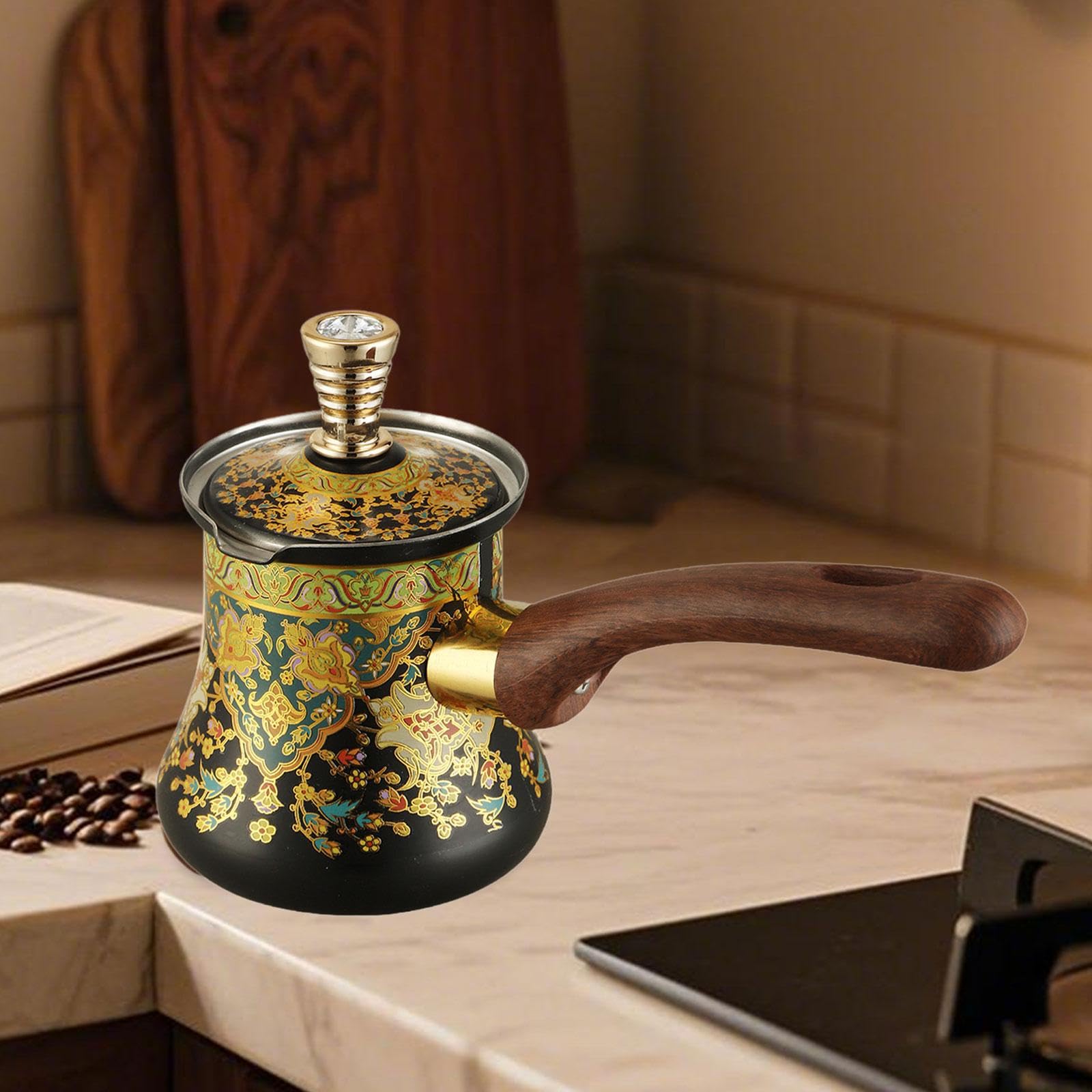 Caffettiera con Coperchio E Manico Ergonomico. Facile da Pulire. Design Antiscottatura. Riscaldamento Uniforme. a Prova di Perdite. Adatta per Cucina, 350 Ml