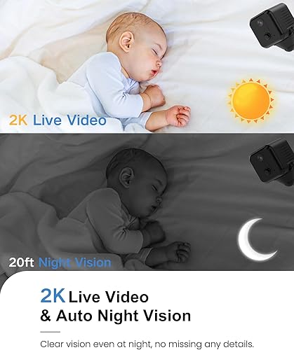 Miniatura 4 de Cámara espía oculta, mini cámara inalámbrica Wi-Fi HD 2K, aplicación de teléfono, detección de movimiento AI, visión nocturna automática, duración