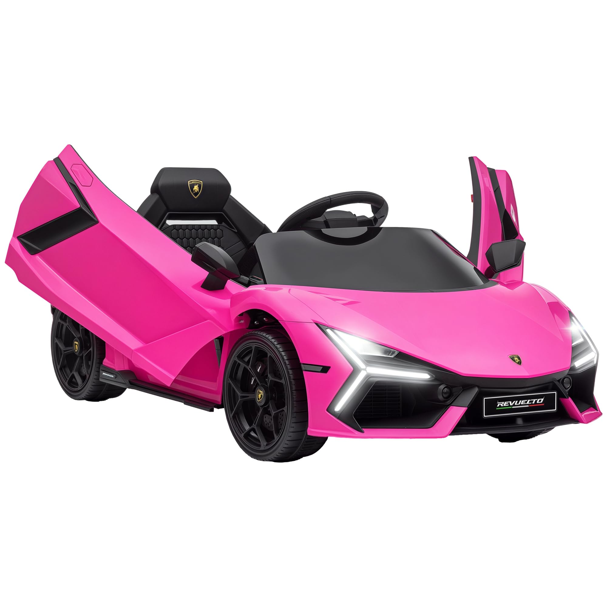 Qaba Lamborghini Revuelto Licensed 12V Kids Electric Car, Battery Powered Ride on Car with Hydraulic Doors, Remote Control, Transport Wheels, Spring Suspension, Music, Lights, 3 Speeds, Pink