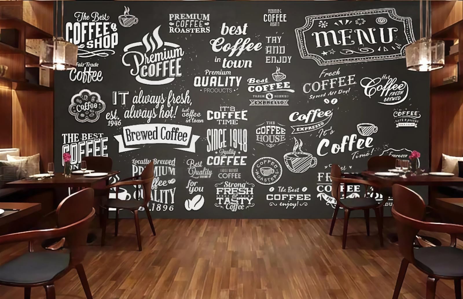 rskjdghshd Wallpaper Fashion Blackboard Hand-Painted Coffee Letters Drink Theme Western Restaurant Background Wall Mural Afternoon Tea Coffee Shop Wallpaper,3D,150x105cm