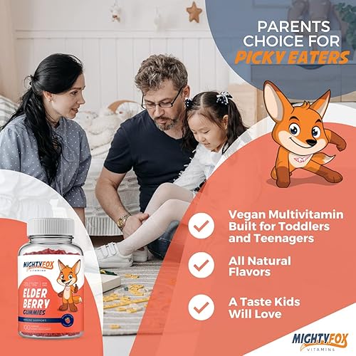 Miniatura 3 de Gomitas de saúco para niños con sambucus, equinácea, propóleos y vitamina C, 100% veganas, sin gluten, sin OMG, sabor a frambuesa, 100 unidades (100