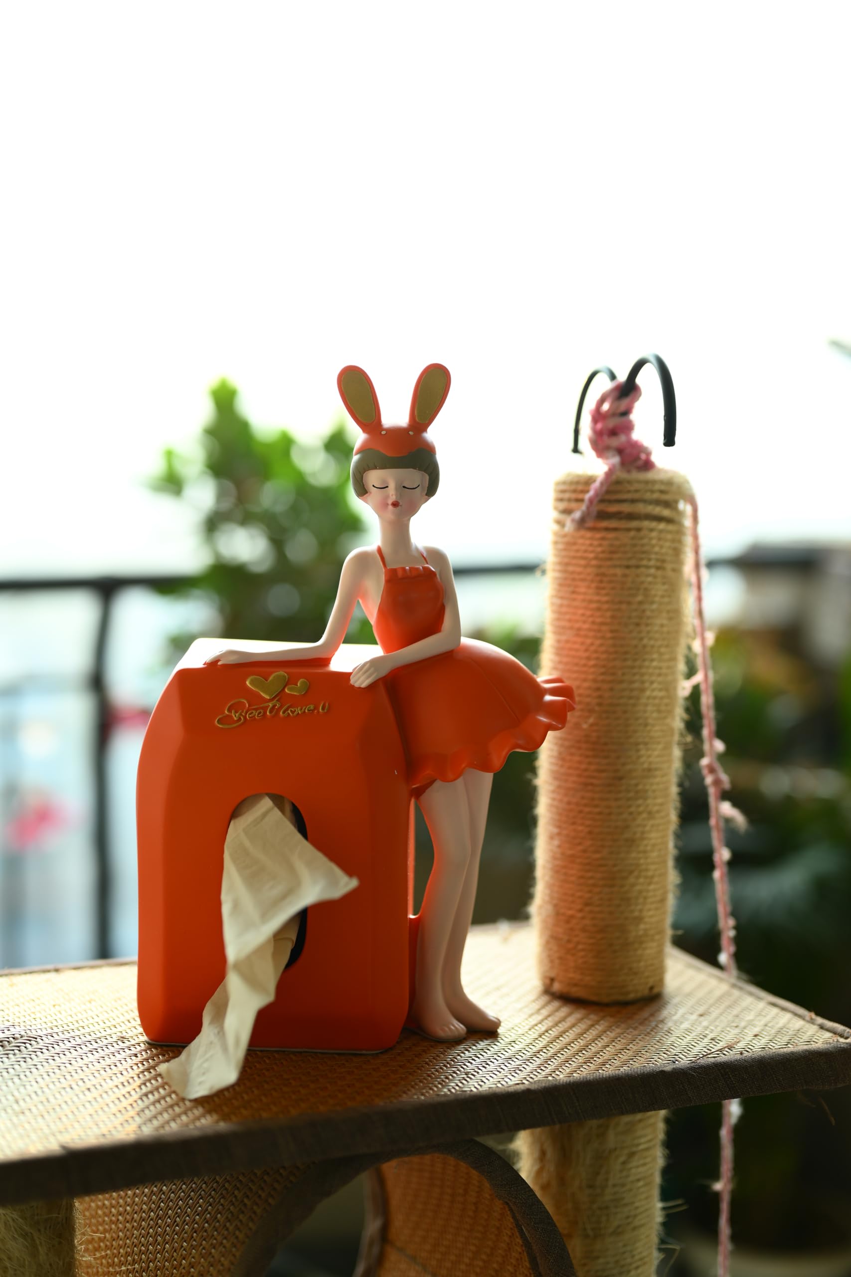 TwoXcrafts Cute Girl Figurine Tissue Box Holder for Living Room | Decorative Napkin Holder for Home, Office & Car | Stylish Resin Tissue Dispenser for Table Decor (Orange)-image-26