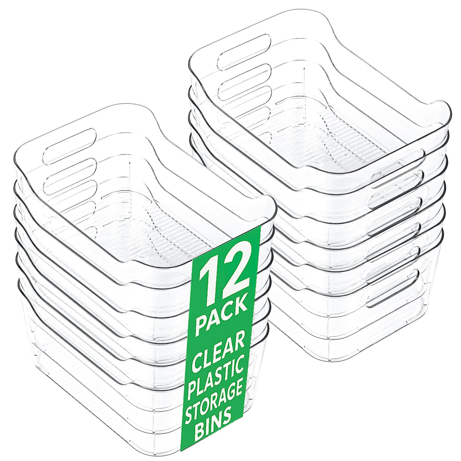 CiWiVOKi Set di 12 contenitori multiuso in plastica trasparente, per dispensa, armadio, frigorifero, congelatore, bagno, organizer per casa e cucina