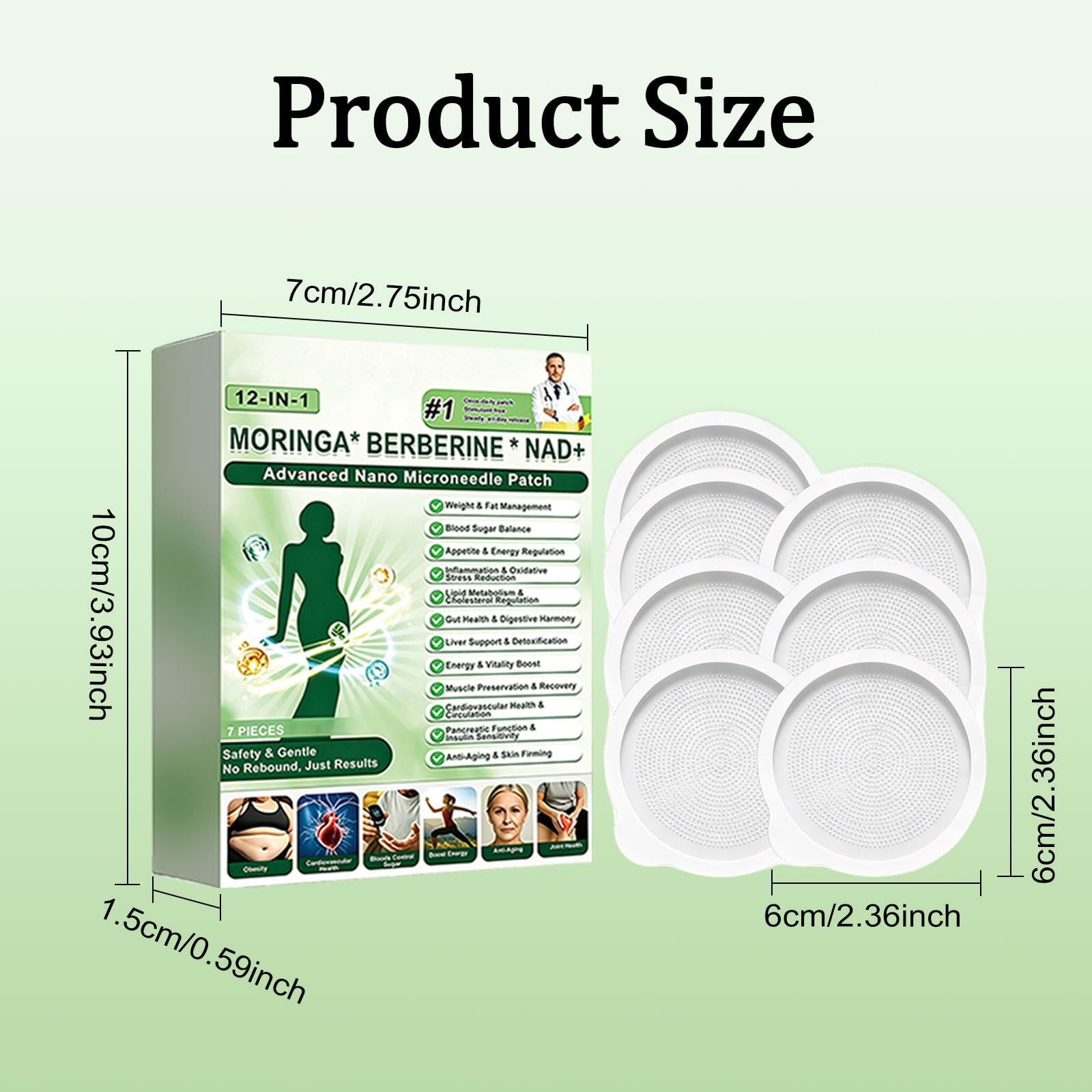 6 Boîtes Moringa x Berberine Patch 12 en 1 avec NAD+, 6cm Grande Patche, Patch Nano Microneedle Minceur, Ingrédients Naturels, Doux & Efficace, Invisible Sous les Vêtements,pour Homme&Femme (6Boîtes)