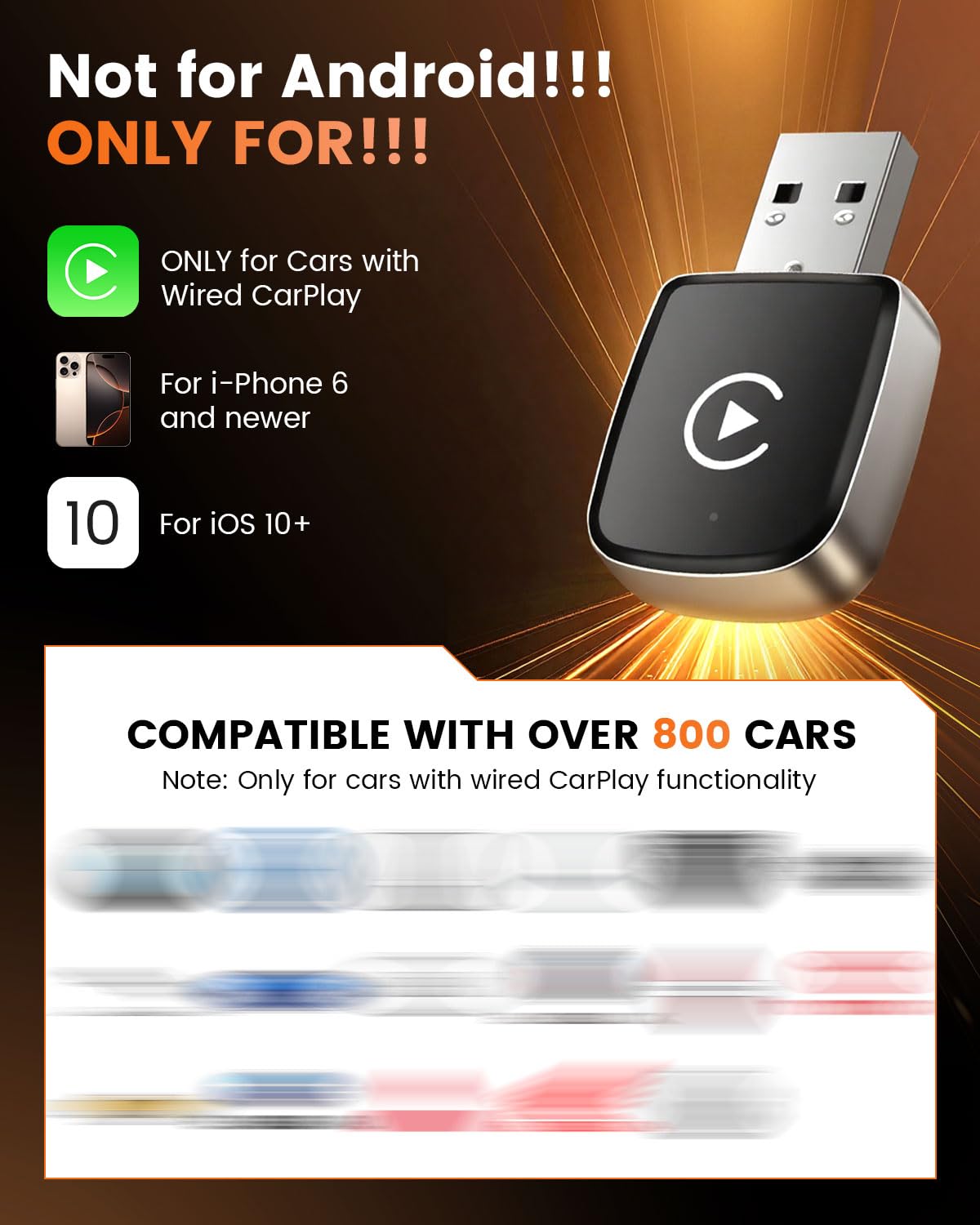 Wireless Apple CarPlay Adapter für iPhone, Kabelloser CarPlay Dongle mit Bluetooth 5.3 & 5.8GHz WiFi, Plug & Play Auto Adapter für Fahrzeuge mit kabelgebundenem CarPlay, Automatische Verbindung