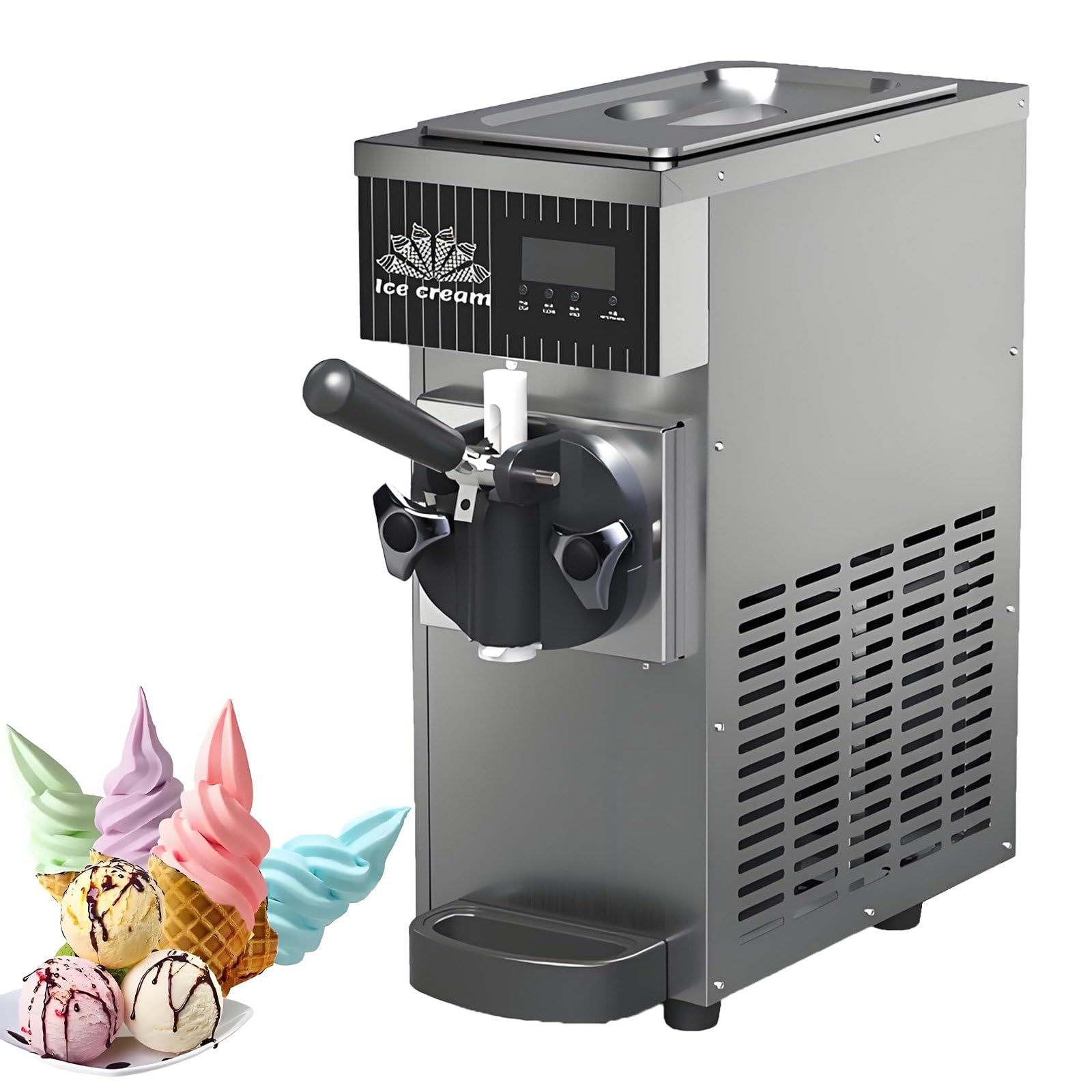 NYANS Soft Serve Ice Cream Machine Home, Countertop Soft Serve Ice Cream Maker, with Auto Clean, LCD Panel Soft Serve Maker Single Flavor Soft Serve Ice Cream Machine 450W-Grey
