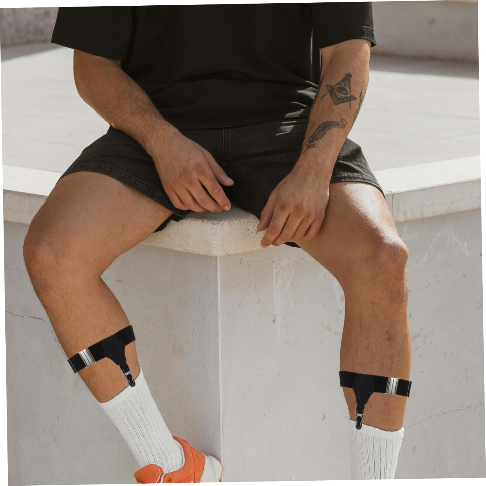 Ipetboom Men Adjustable Sock Suspenders Elastic Garters for Formal Dress Socks Easy Clip Design High Elastic Comfort Black Color for Weddings and Events