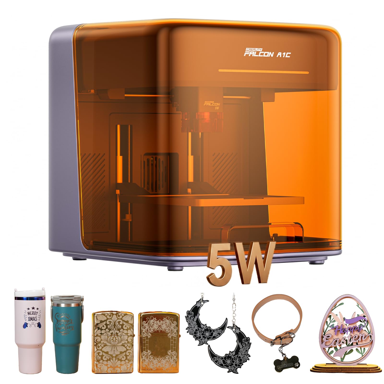 Creality Falcon A1C 5W Mini Laser Engraver, Class 1 AI Desktop Laser Engraving Machine with Auto Focus, Smart Camera, Support 3 Laser Heads Interchange, 15,000 mm/min Speed, Works with 300+ Materials