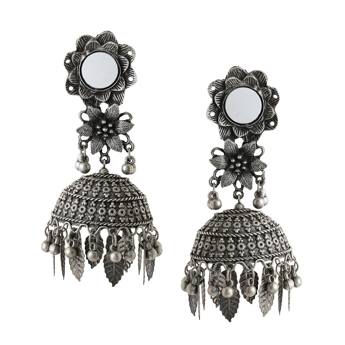 Earrings for Women and Girls Traditional Silver Oxidised Jhumka Earrings | German Silver Floral Big Jhumki Earrings | Birthday Gift For girls and women Anniversary Gift for Wife-image-25
