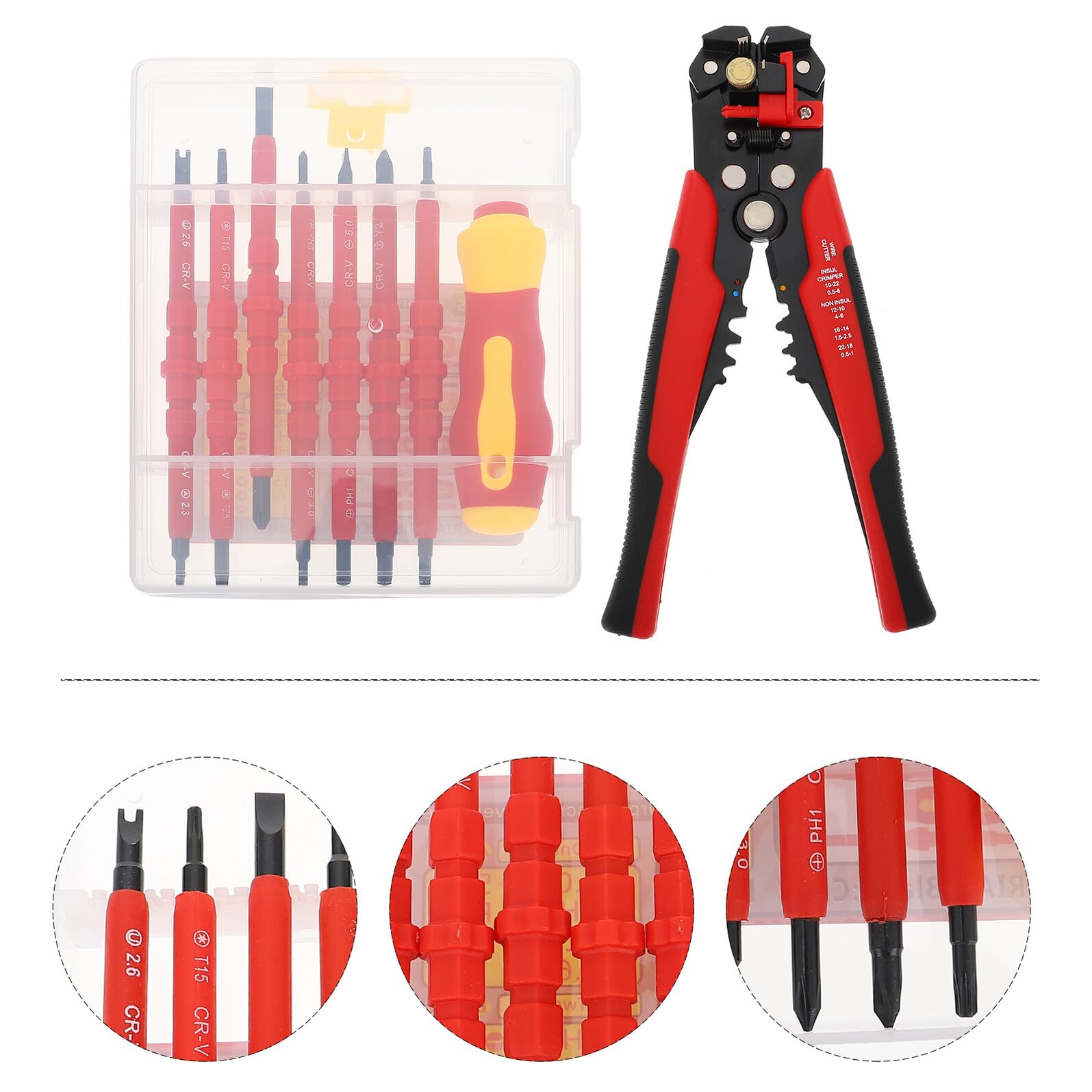 DOITOOL Juego de Pelacables y Alicates para Terminales Destornilladores Antideslizantes y Mango Ergonómico para Electricistas Profesionales Color Aleatorio