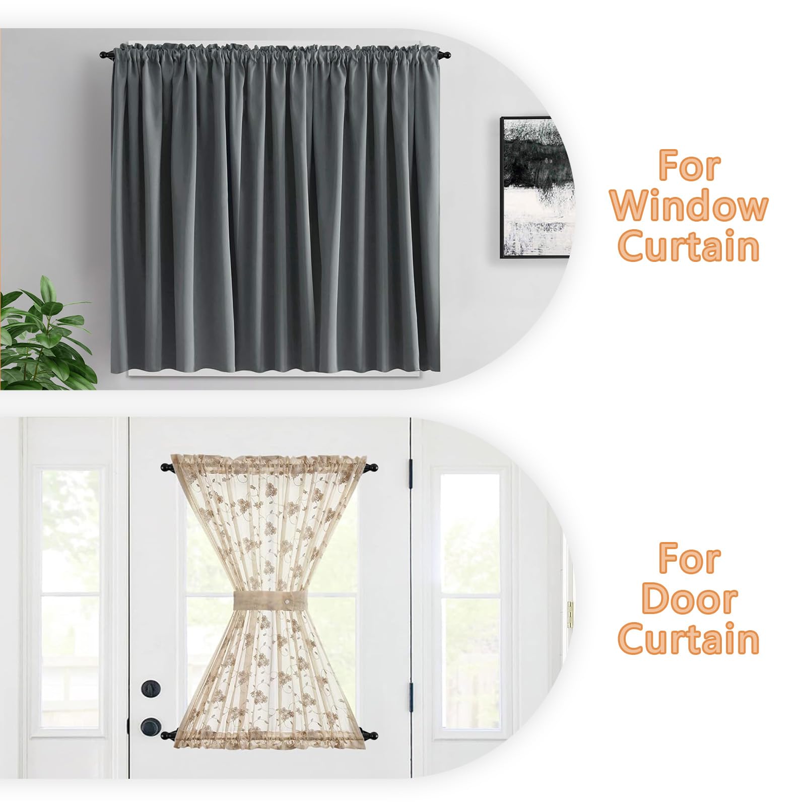KXLife Cafe Curtain Rod 18-30 Inch, 1/2' Diameter, Door Curtain Rod, Black — product photo