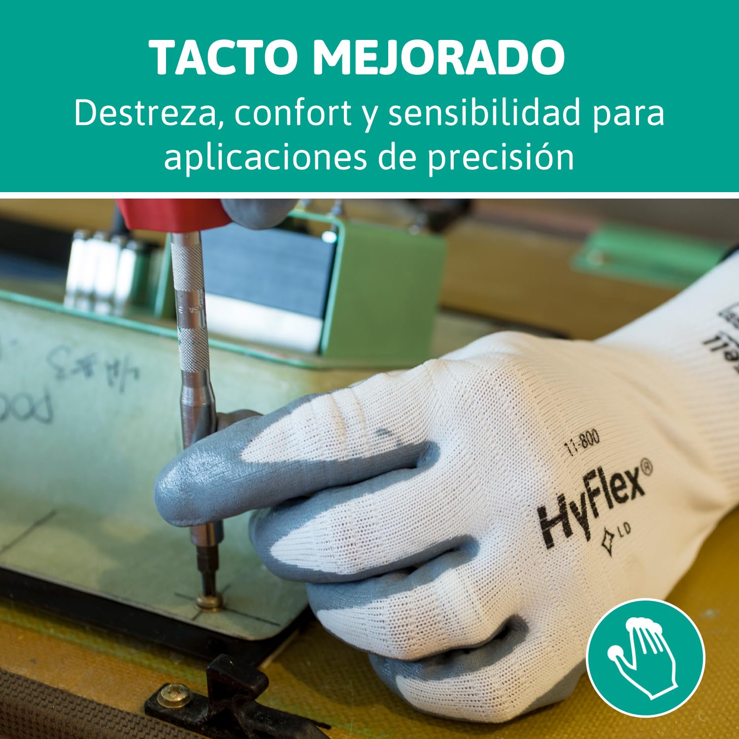 Ansell HyFlex 11-800 Guantes de Trabajo Profesionales, Revestimiento de Nitrilo Antideslizante y Transpirable, Protección Mecánica Multiusos, Seguridad Industrial, Blanco, Talla XL (12 Pares)