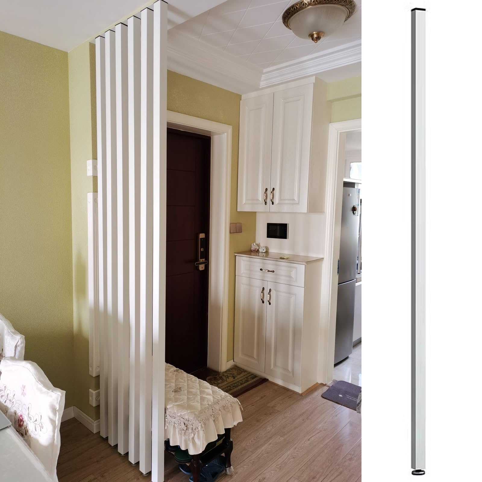 Separador de Ambientes Particiones de postes de pared de piso a techo, divisores de habitación paneles columna de madera blanca, decor entrada de separación de listones, Separador de Ambientes Moderno