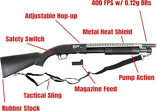 Miniatura 6 de BBTac BT-M58A - Escopeta de Airsoft de acción de bomba de alto rendimiento  Pistola táctica de Airsoft de 350 FPS  Construcción realista de tamaño
