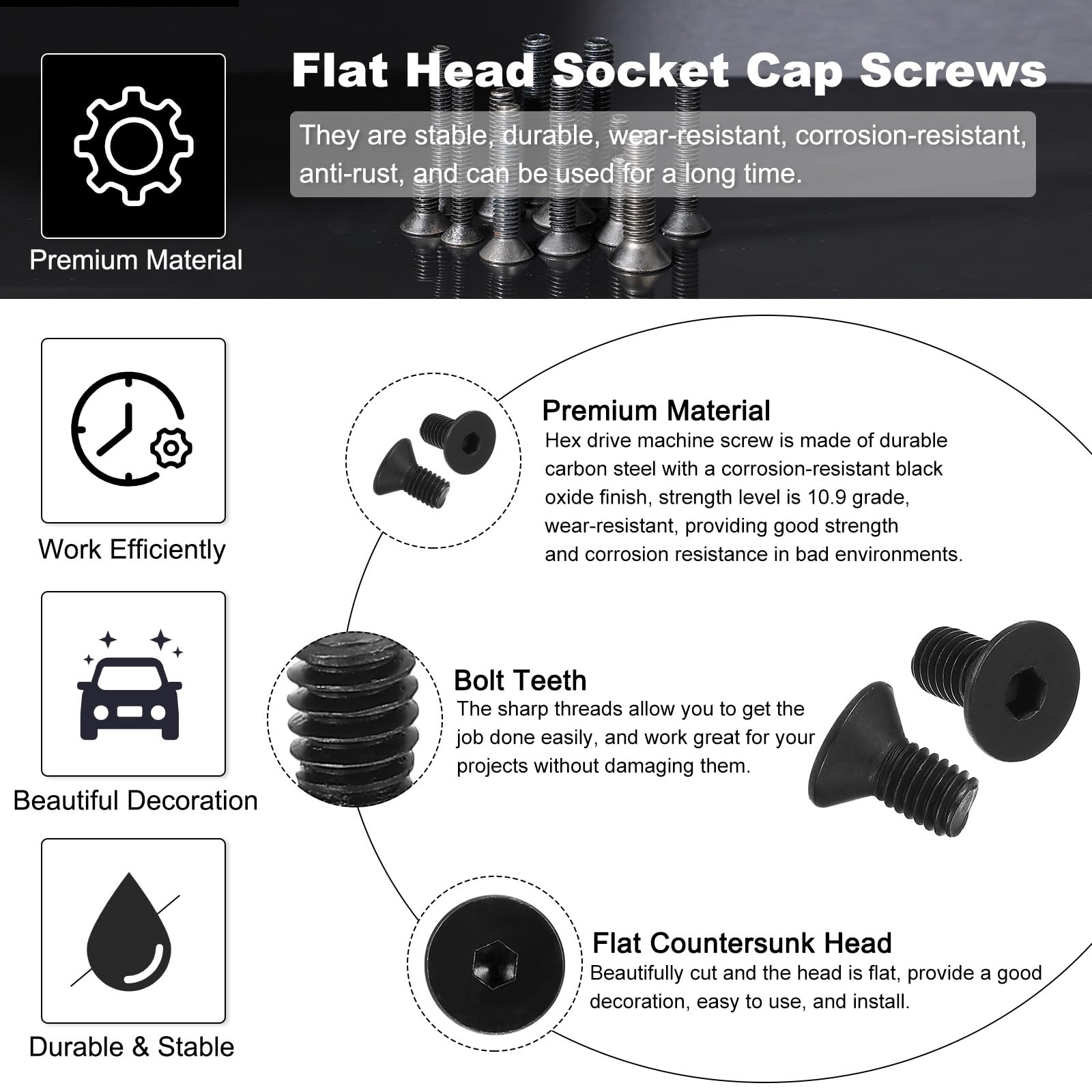PATIKIL 3/8-16 x 1" Flat Head Socket Cap Screws - Image 3