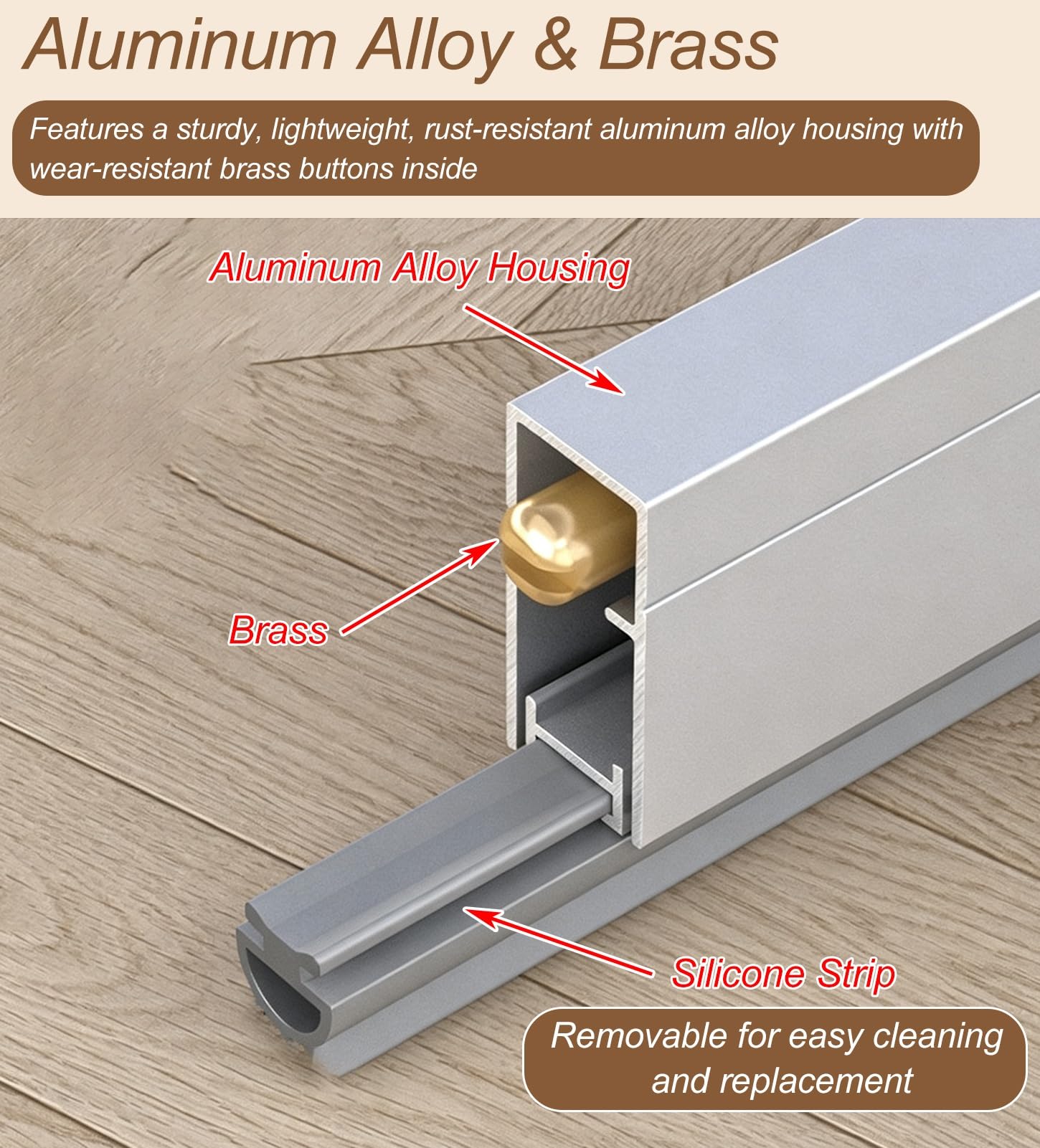 Paraspifferi Sottoporta Guarnizione Automatica a Scomparsa Insonorizzata per Porte | Strisce Oscuranti Personalizzabili a Forma U La Parte Inferiore Della Porta, Paraspifferi per Porte(119cm(46 7/8"))