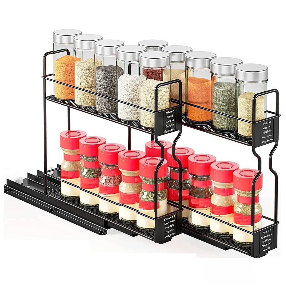 CTRLZS Spice Rack Organizer, 2-Tier Pull Out Seasoning Rack for Kitchen Cabinet, Spice Drawer Organizer Shelf for Small Space