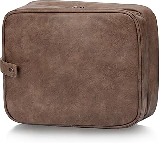 Leather Toiletry Bag, Dark Brown, Mens Shaving Bag, Hanging Toiletry Bag, 3 in 1 Large Capacity Makeup Bag, Water-resistant PU Leather, Shaving Bag for Toiletries Accessories