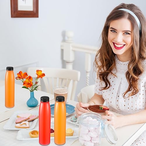 Miniatura 6 de Tanlade 100 botellas de plástico para jugos con tapas, contenedor de bebidas para refrigerador con tapa, botellas transparentes reutilizables para