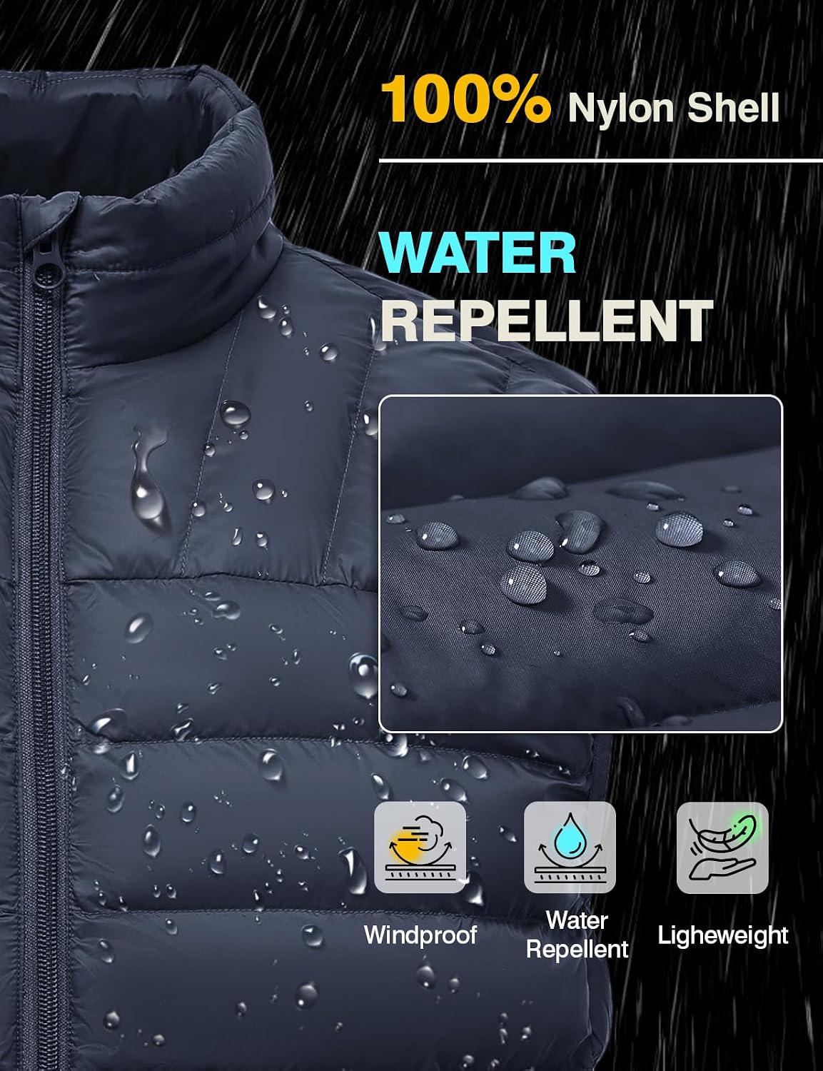 BGOWATU Men's Lightweight Packable Water-Repellent Puffer Vest Sleeveless Warm Jacket for Golf Hiking Casual Travel