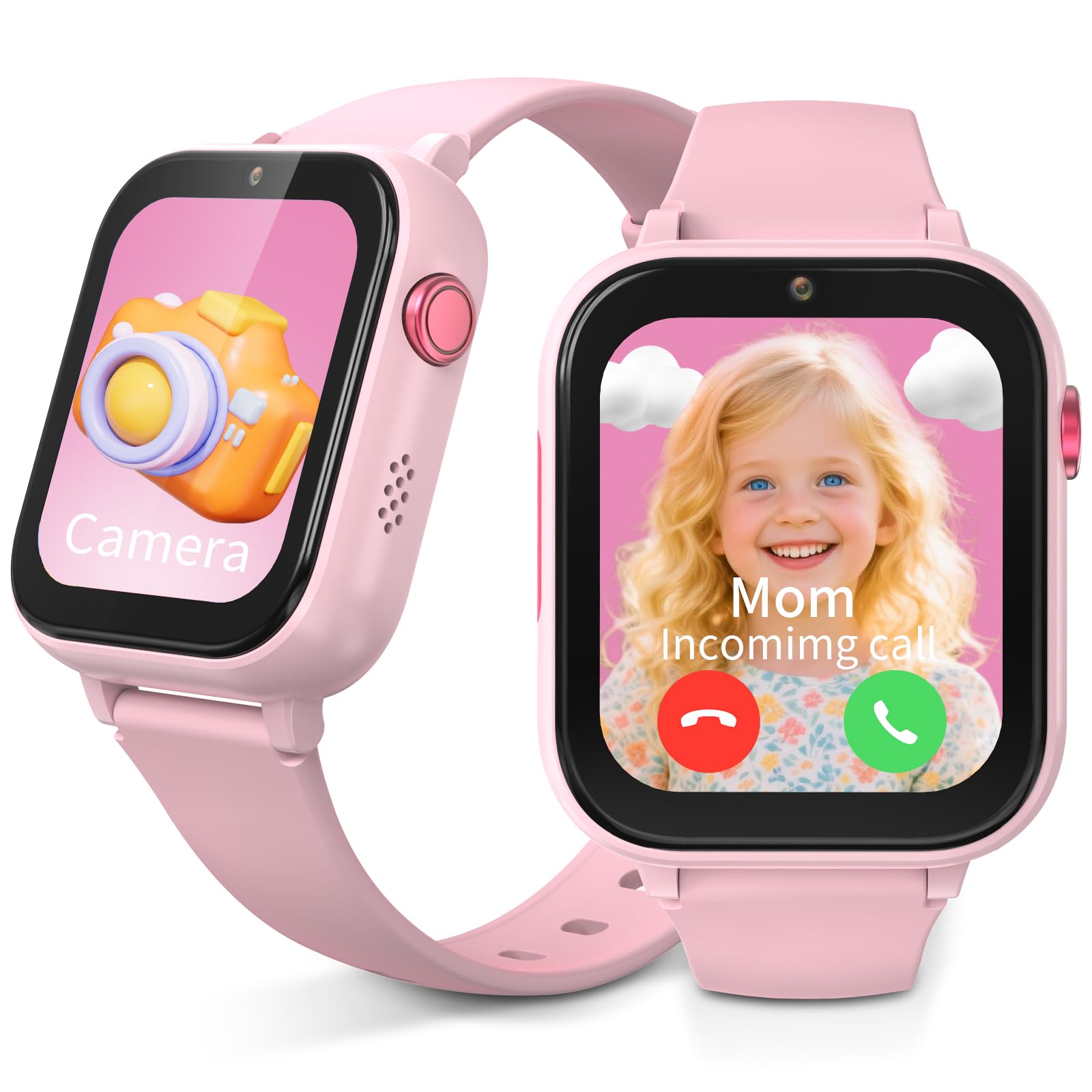 uleway Reloj Inteligente para Niños 4G con Llamadas y Slot para SIM, Pantalla Táctil HD 1.83", Cámara, Alarma, Juegos de Rompecabezas, Impermeable para Niños y Niñas de 5 a 16 Años, Rosa