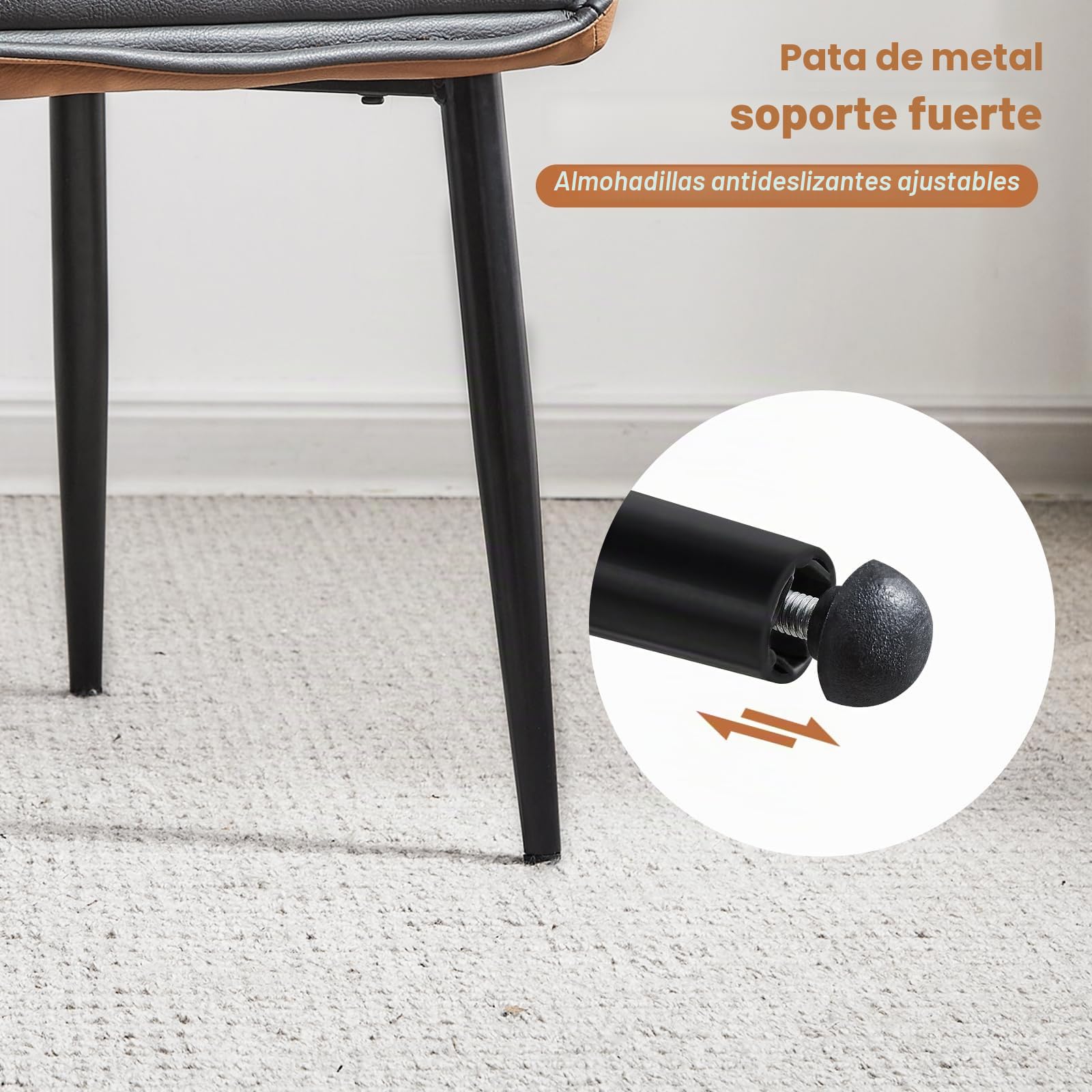 TUKAILAI Juego de 2 sillas de comedor de piel sintética, con reposabrazos, respaldo, asiento acolchado, patas de metal, diseño moderno en dos colores, gris y marrón
