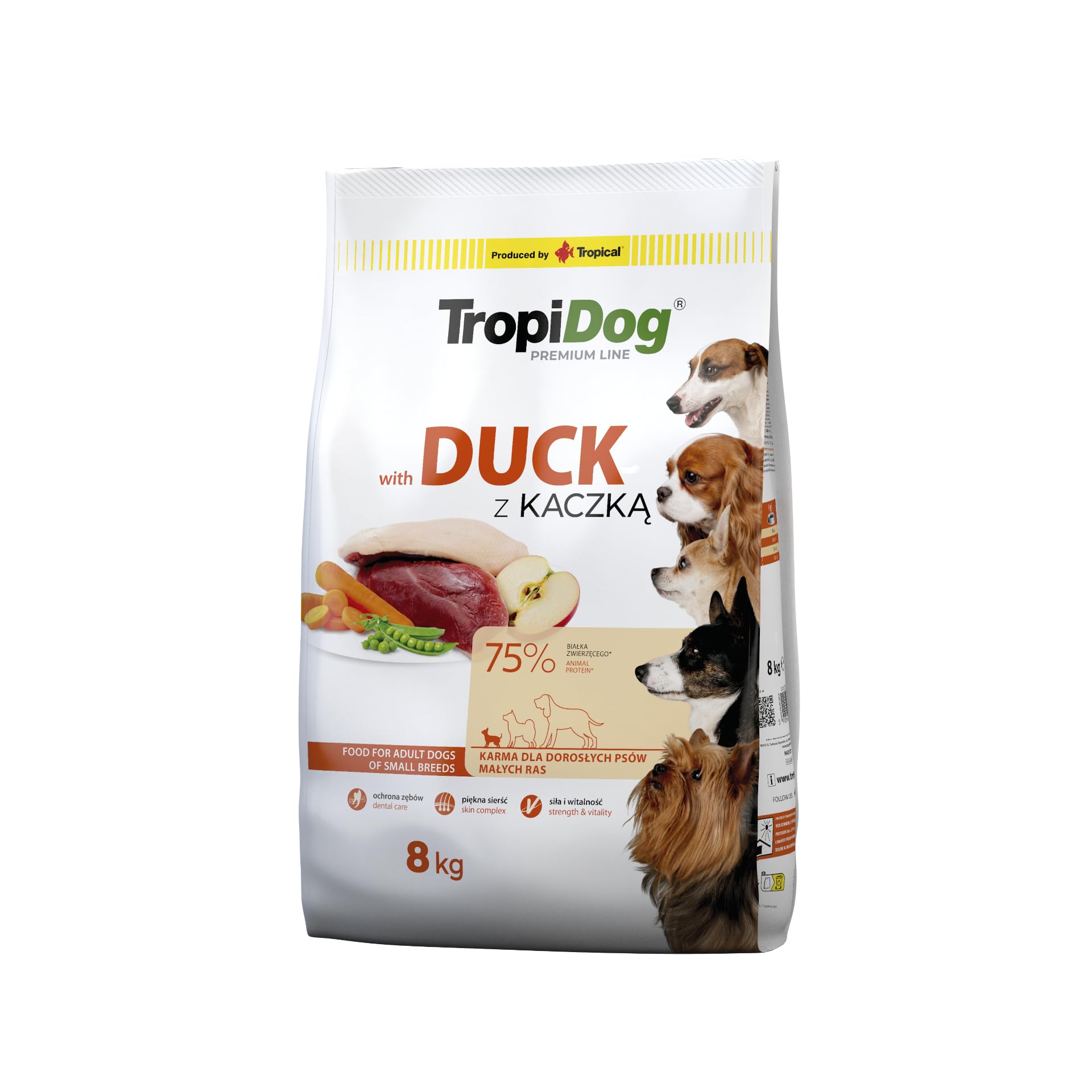 Sucha karma premium z kaczką i ryżem dla dorosłych psów małych ras 8kg