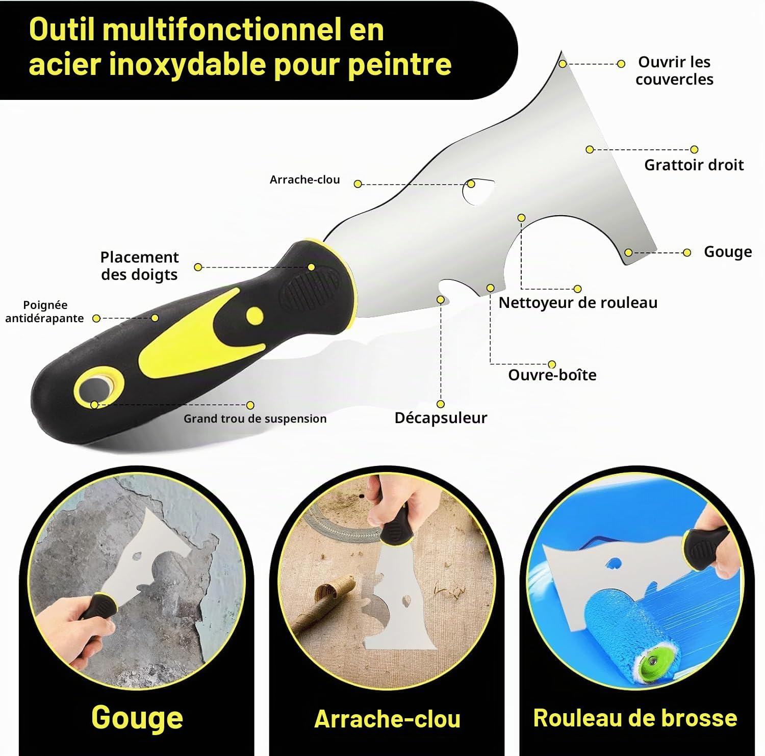 Ensemble De 10 Couteaux À Enduire En Acier Inoxydable, Spatules De Peintre Et Couteau Enduit Pour Plaques De Plâtre, Réparation Murs, Joint, Bricolage, Couteau A Enduire Avec Poignée Ergonomique