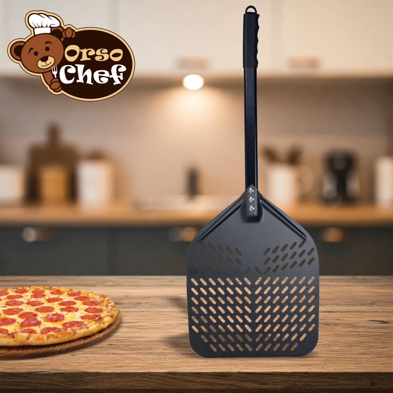 Pizza łopata 70/110 Cm. Gruby aluminiowy uchwyt i zdejmowany drewniany uchwyt - Profesjonalne Otwory dla Idealnego Wypieku – Idealna do Piekarnika Domowego, Pizzerii, Piekarni