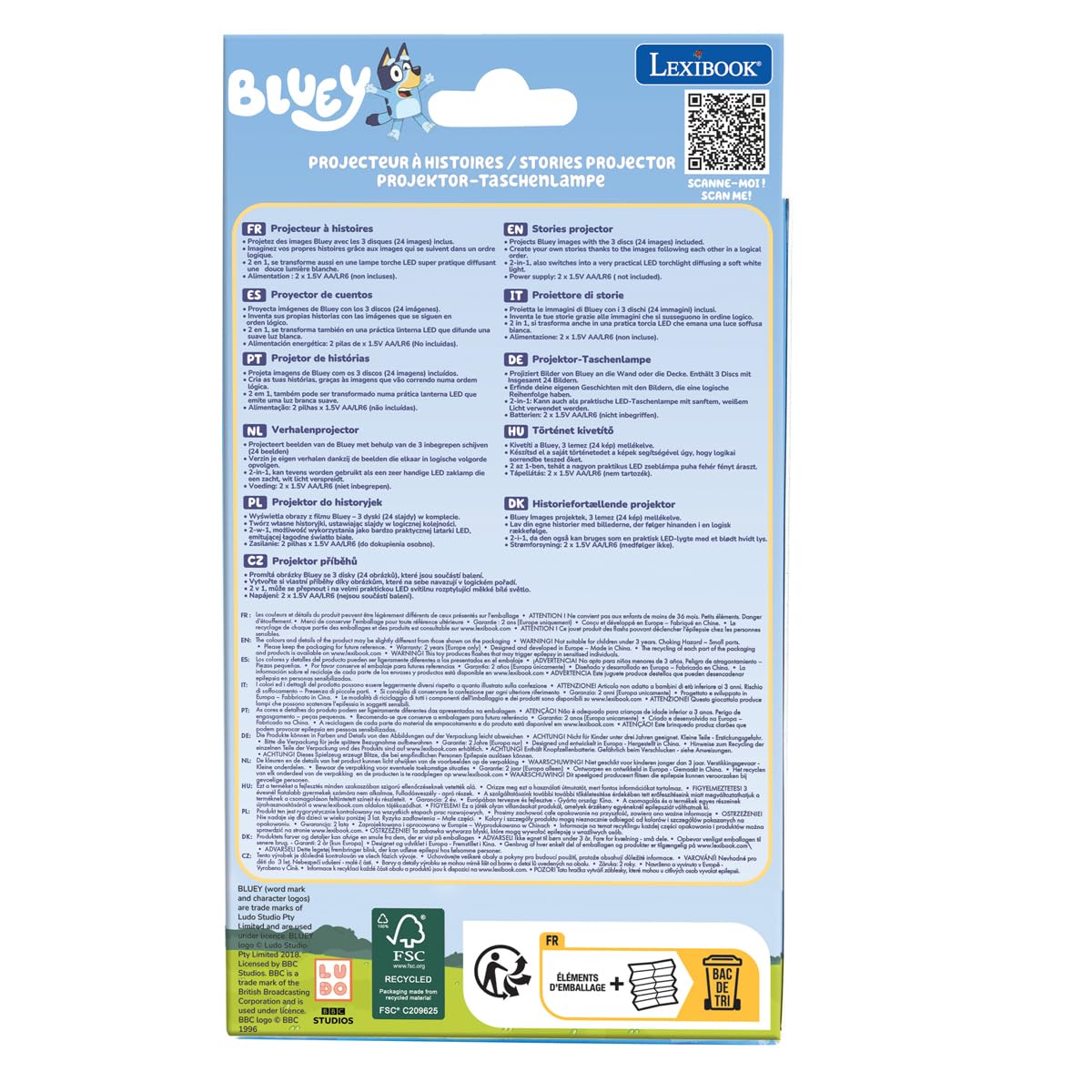 Lexibook, Bluey, Projektor do opowieści i latarka Bluey, Niebiesko-żółty, LTC050BY