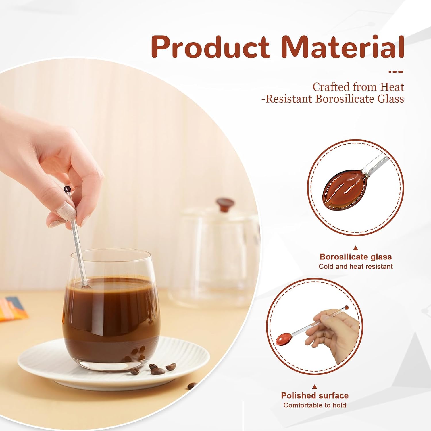 Glass Spoons for Coffee, 5 Pcs 5.5 Inch Heat Resistant Borosilicate Stirring Spoons, Reusable Coffee Spoons for Coffee Bar, Espresso, Tea & Dessert
