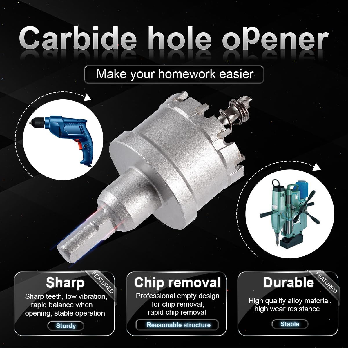 KATUR TCT Punta per sega a tazza in metallo duro 45 mm, Fresa a tazza con punta in carburo di tungsteno, fresa a tazza di grado industriale per acciaio inossidabile, metallo, ferro, lega, rame, legno