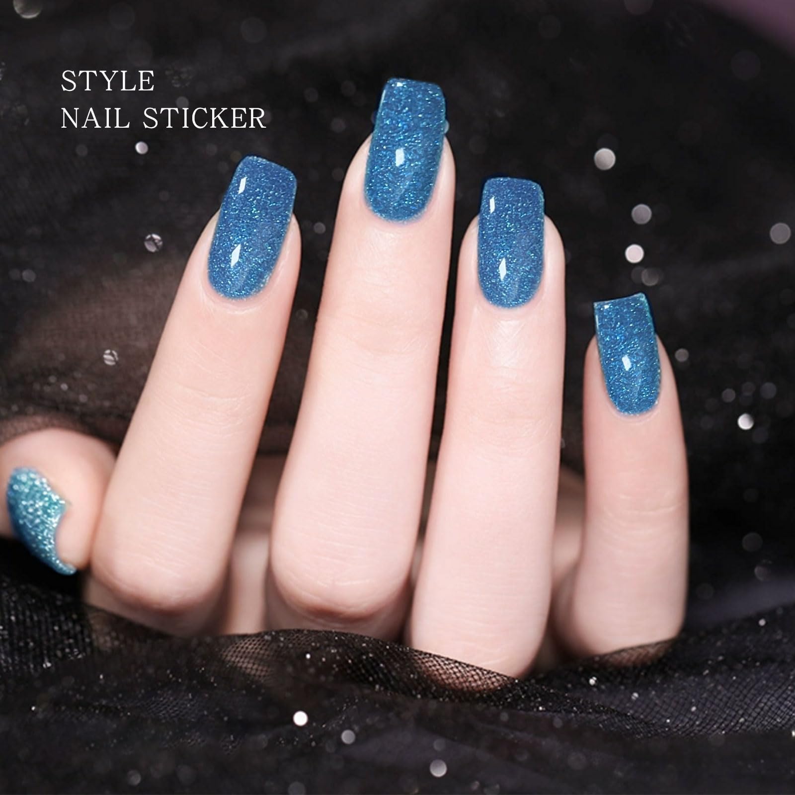 JMEOWIO Gel Nail Stickers Blue Glitter Semi Cured Gel Nail Strips Wraps UV/LED Nails Art Design Decoration Accessories - Image 4