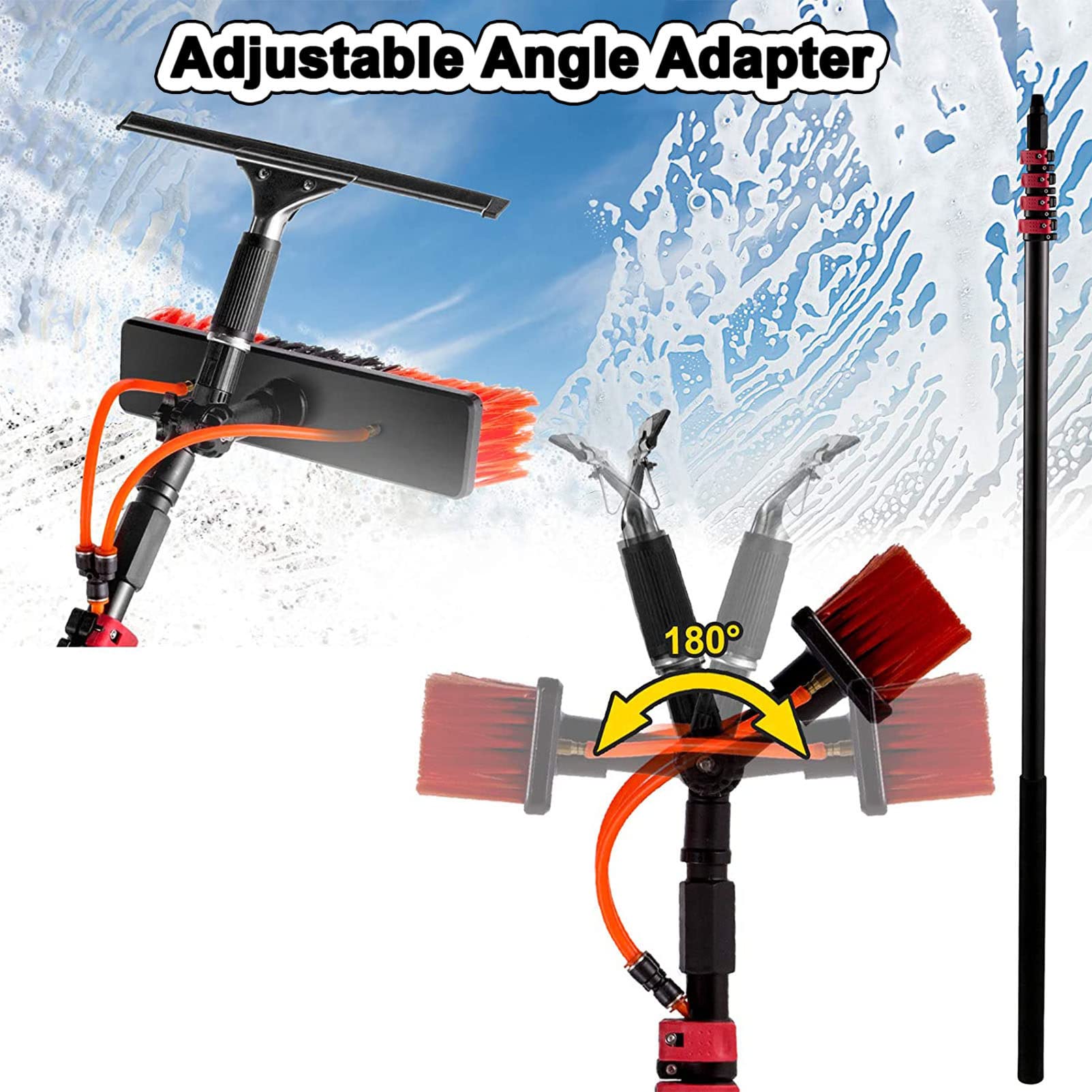 Kit de Poste de Suministro de Agua con Cepillo de Limpieza, Poste de Limpieza de Ventanas Ajustable con raspador de Goma, Cabezal de Cepillo Giratorio, Cepillo de Limpieza telescóp