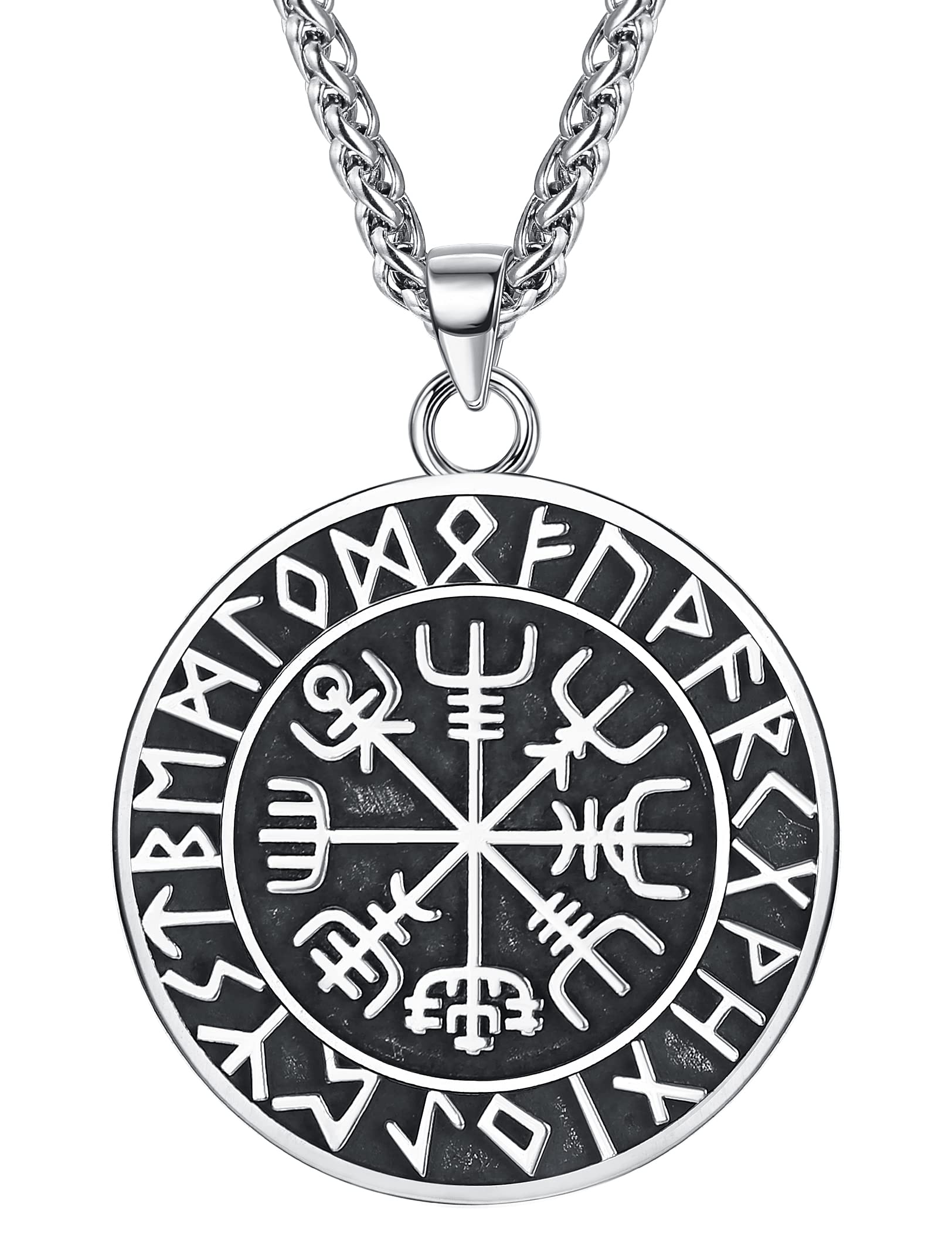 Roheafer Collar Vikingo para Hombres Vikingas de Plata de ley para Hombres Mujeres con Cadena de Acero Inoxidable Martillo de Thor/Valknut/Vegvisir Brújula Colgante Regalo