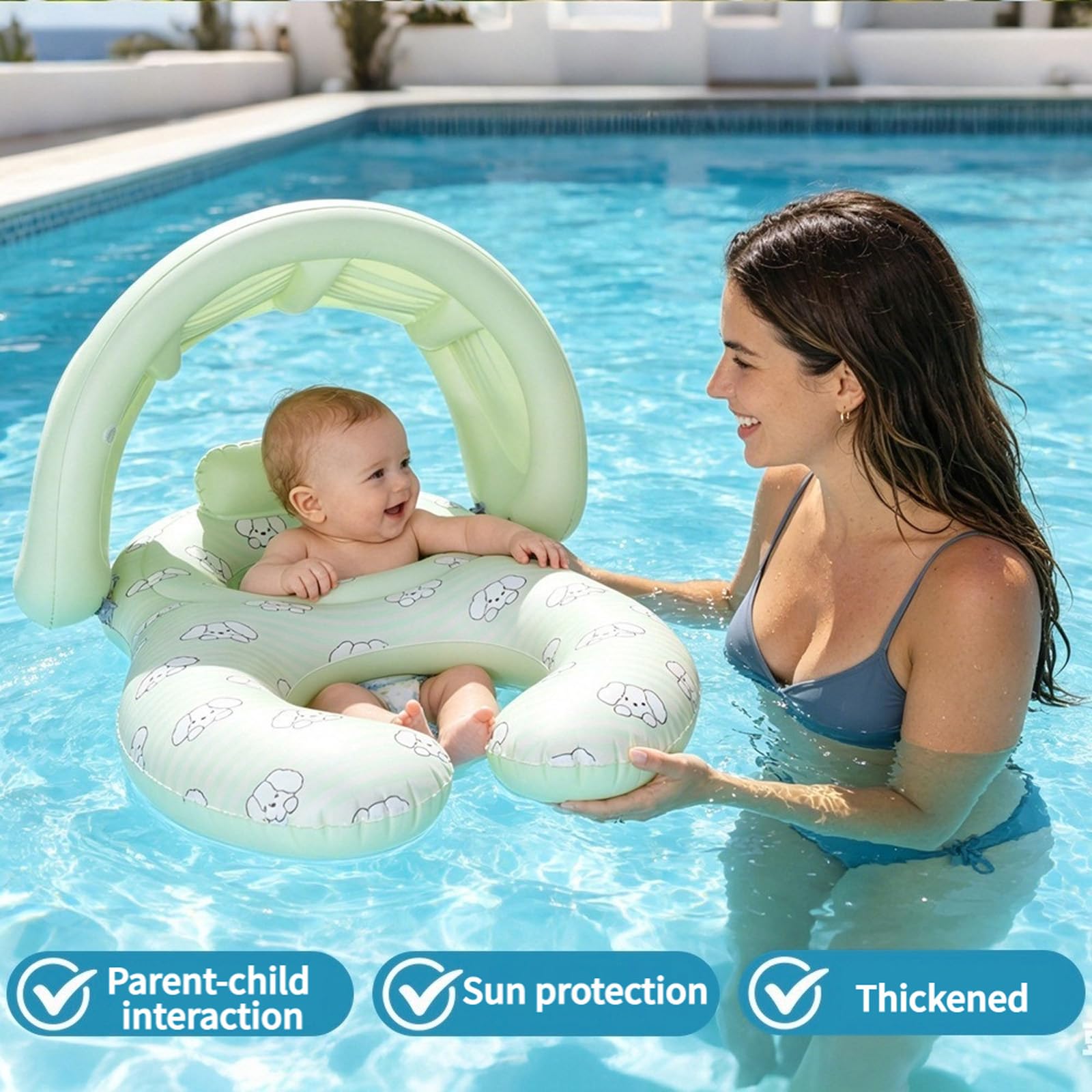 Bouées de Natation interactives Parent-Enfant avec Impression de Chien Amusante, Jouet Flottant Gonflable Portable de 115 cm pour piscines et Vacances