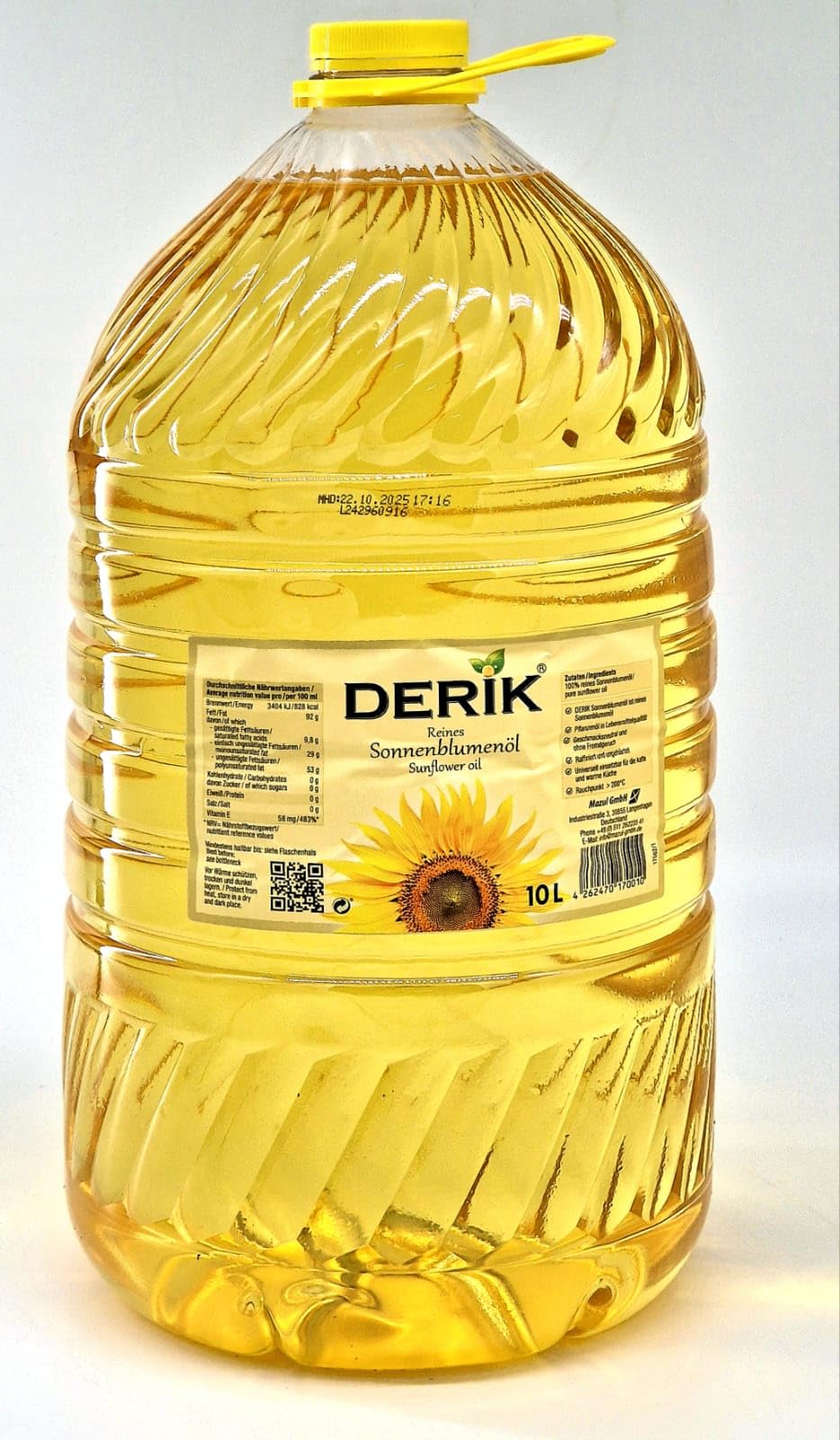 Sonnenblumenöl Derik – Sonnenblumenöl, 10L PET-Flasche