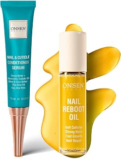Onsen Secret Nail Reboot Duo: Natural Cuticle Repair Cream 15ml & Nail Oil 10ml for Damaged Nails - Fast Strengthening & Hydration