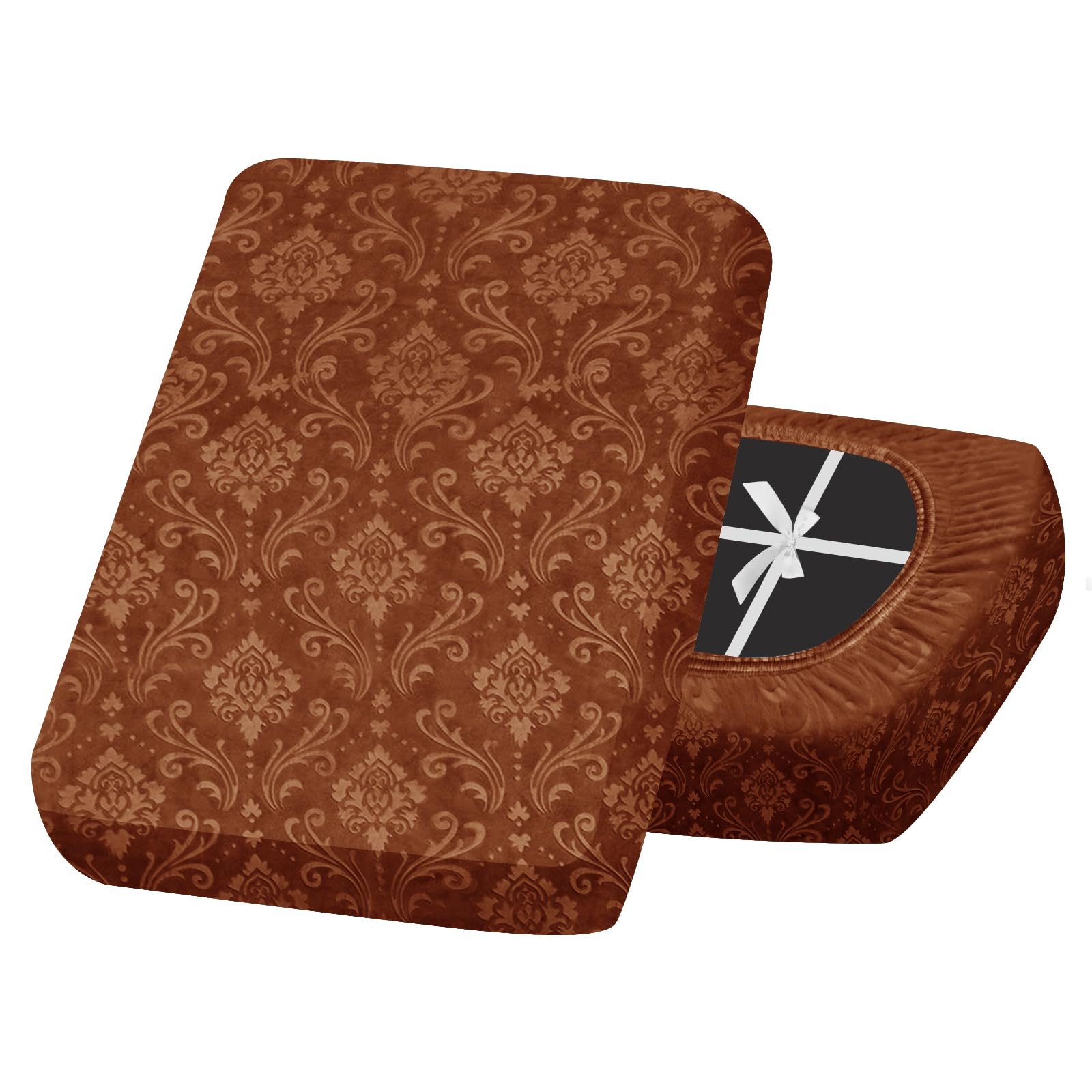 SYLC Sofa Seat Cover Velvet Embossed, Non Slip Stretch Sofa Cushion Covers with 4-ties, Fitted Sofa Cover for Settee/Couch/Caravan/Motorhome (Red coffee,1pc Large 3-seat) — image 1