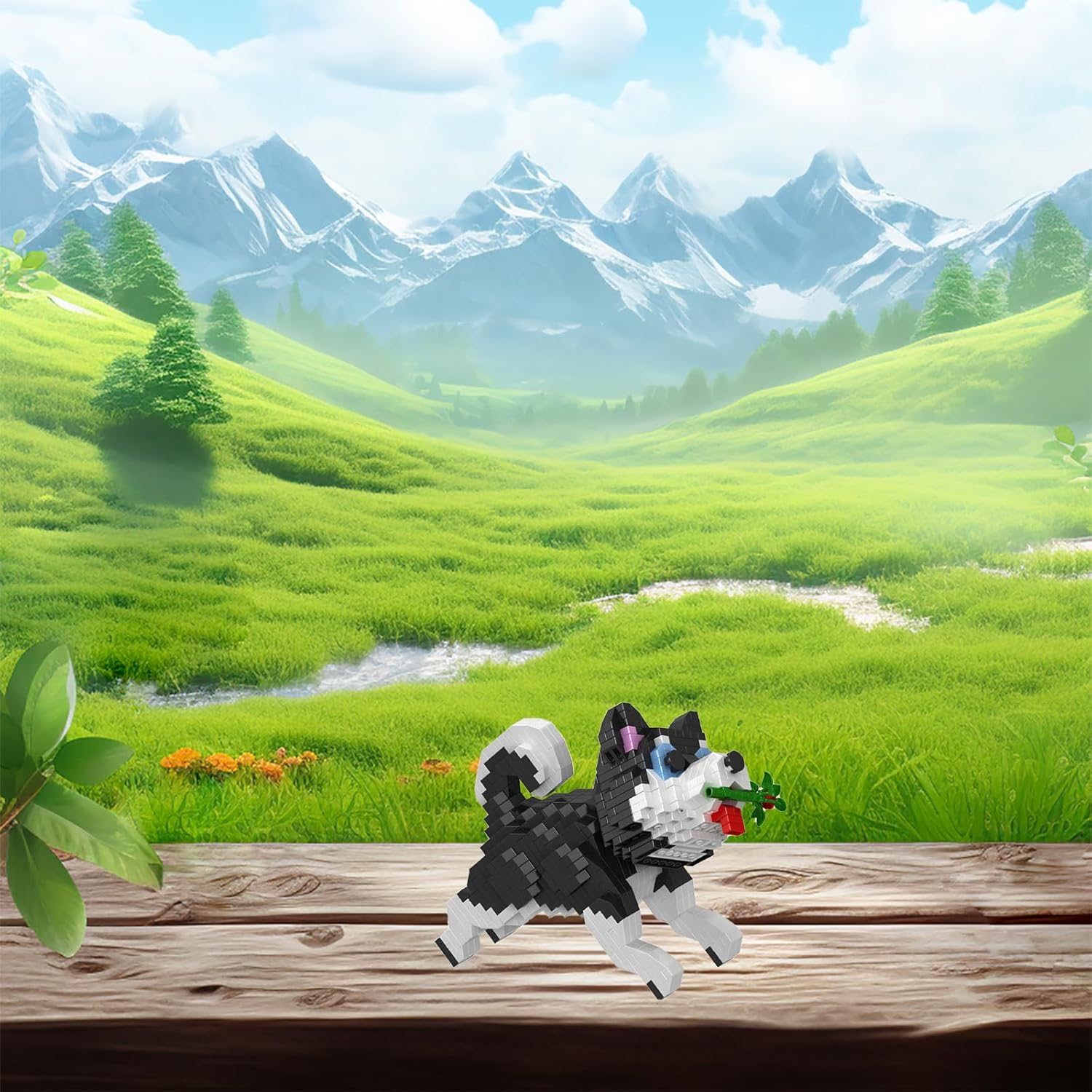 Cute Animal Building Blocks, Pet Micro Mini Building Blocks for Adults Party Favors Gift 1002 Pcs (Black Husky)