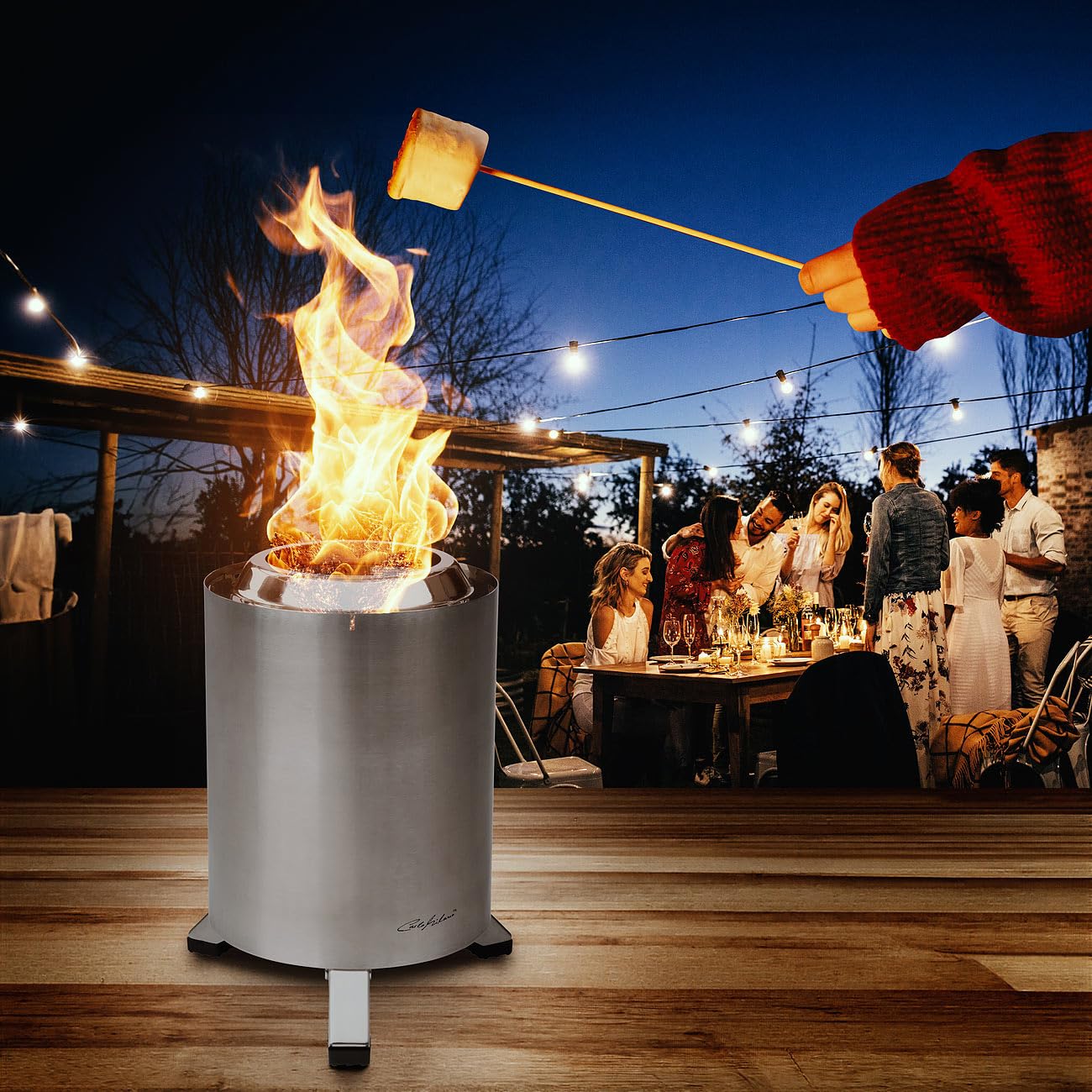 Carlo Milano ognisko stołowe na zewnątrz: zestaw 4 sztuk Zewnętrzny stół i palenisko na podłogę, niskopopielny, Mini-grill do grillowania przekąsek (miejsce ognisko kempingowe)