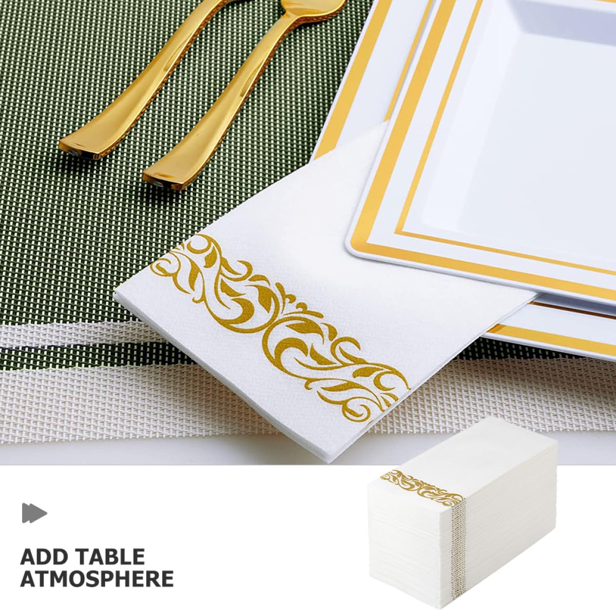 Veemoon 100 Unidades Servilletas de Papel Dorado Desechables para Fiestas y Cumpleaños, Tamaño 40x30 Cm, Papel Agradable y Elegante para Cocina y Eventos Obsequios