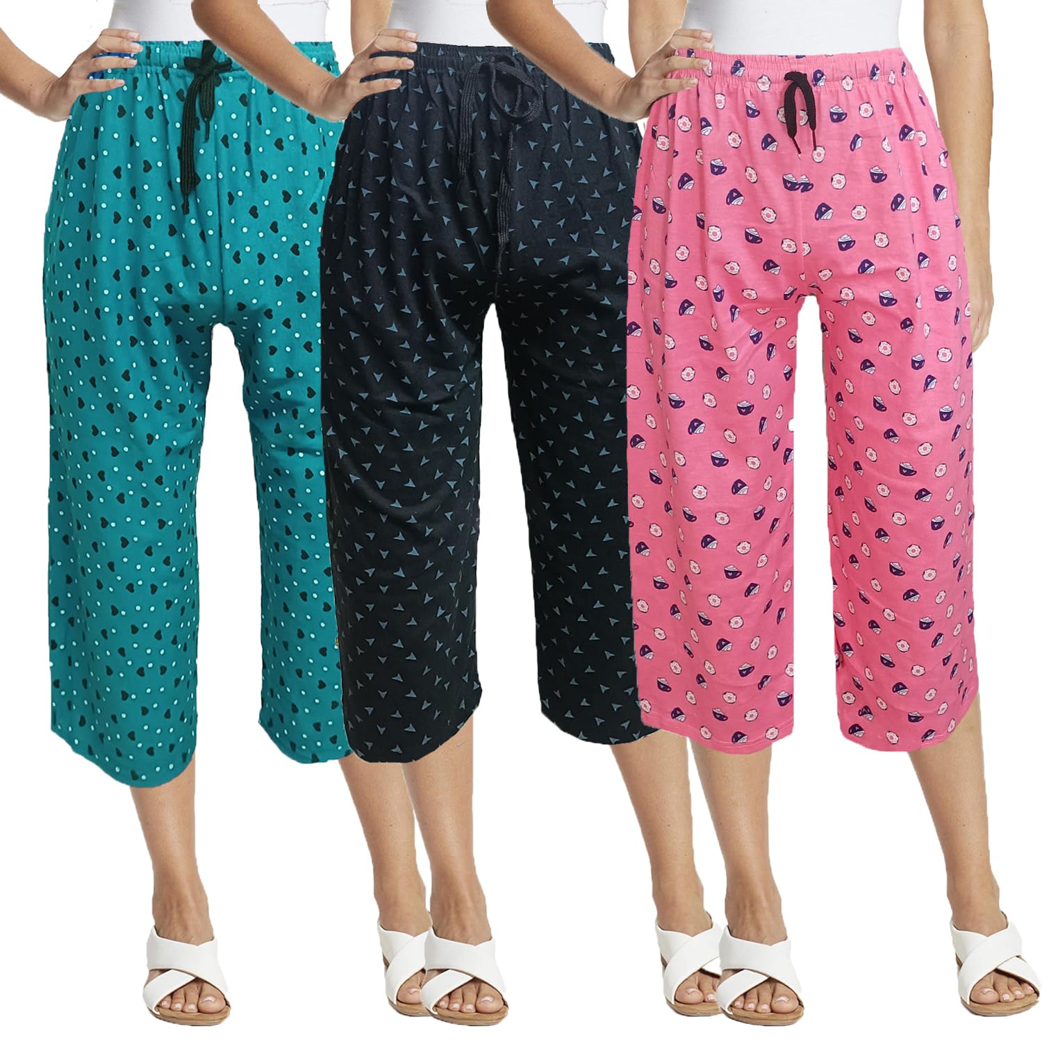 Women Capri 3 Pack Free Size (Prints May Vary) (28 to 36 inch)-picture-21