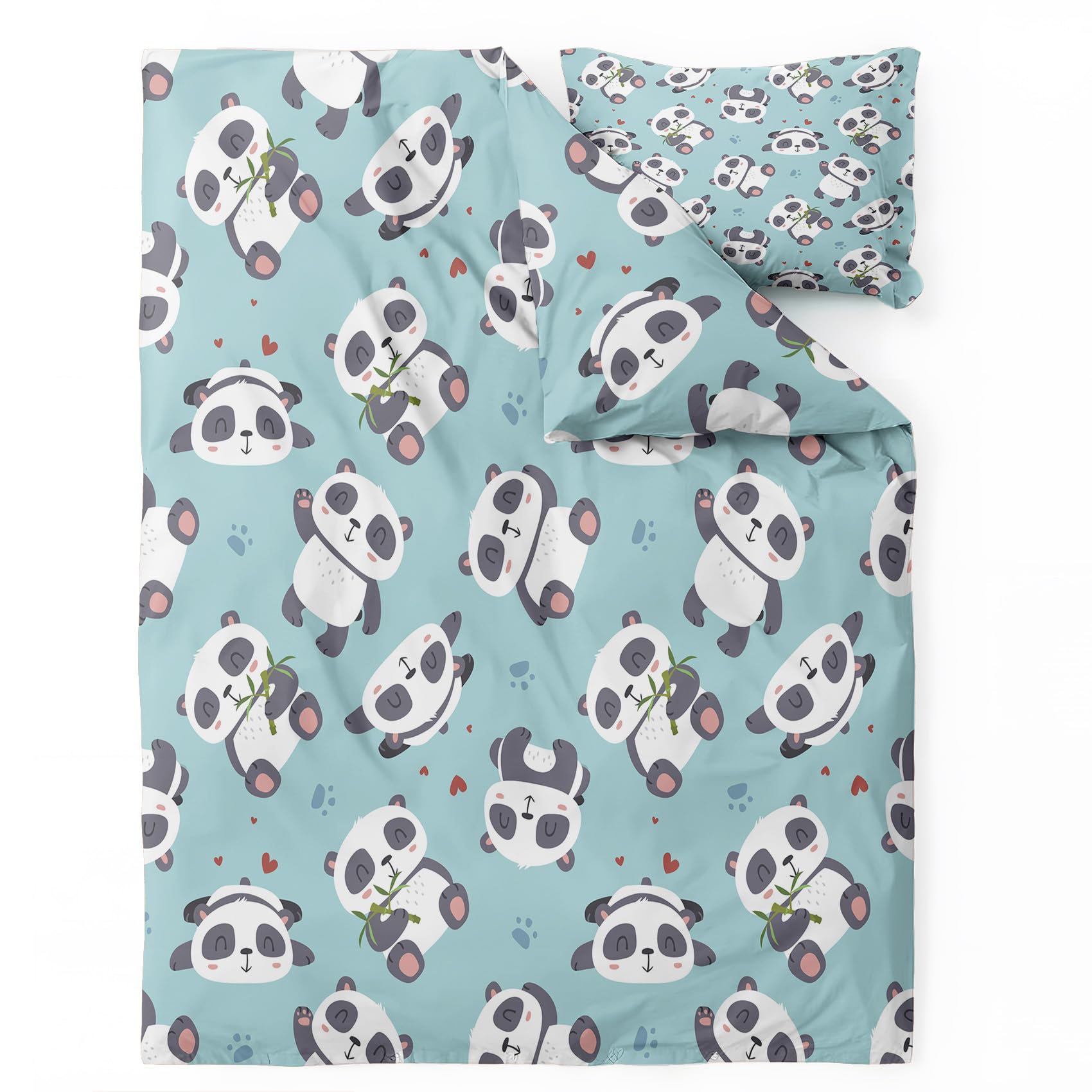 QEODAH Panda Duvet Cover Emperor Size - Kids Cartoon Bedding Set of 3 - Reversible Printed Quilt Cover and 2 Pillowcases - 110gsm Soft Brushed Microfiber Bed Set with Zipper Closure
