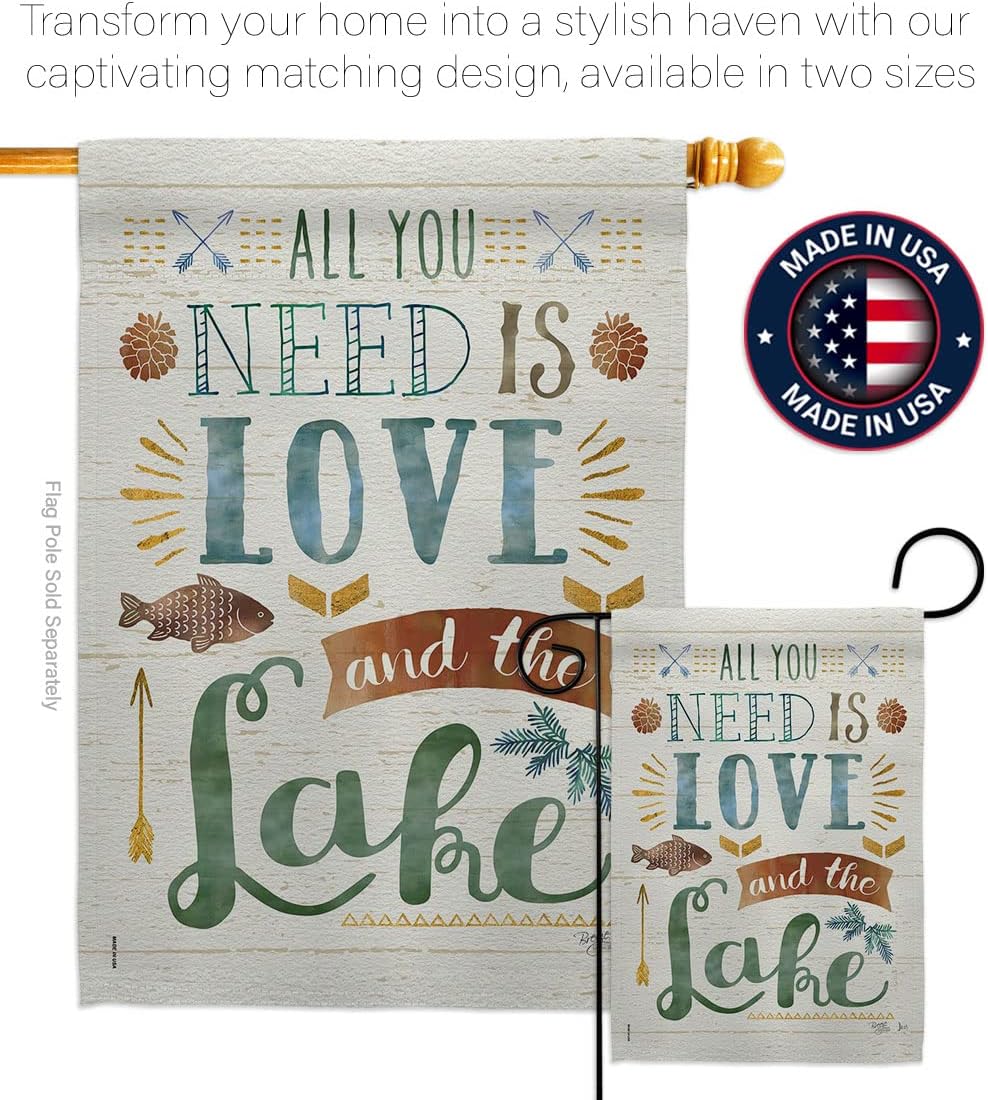 Breeze Decor OU-H-109050-IP All You Need is Love and Lake Nature Everyday Outdoor Impressions Decorative Vertical House Flag, 28"x 40", Multicolor