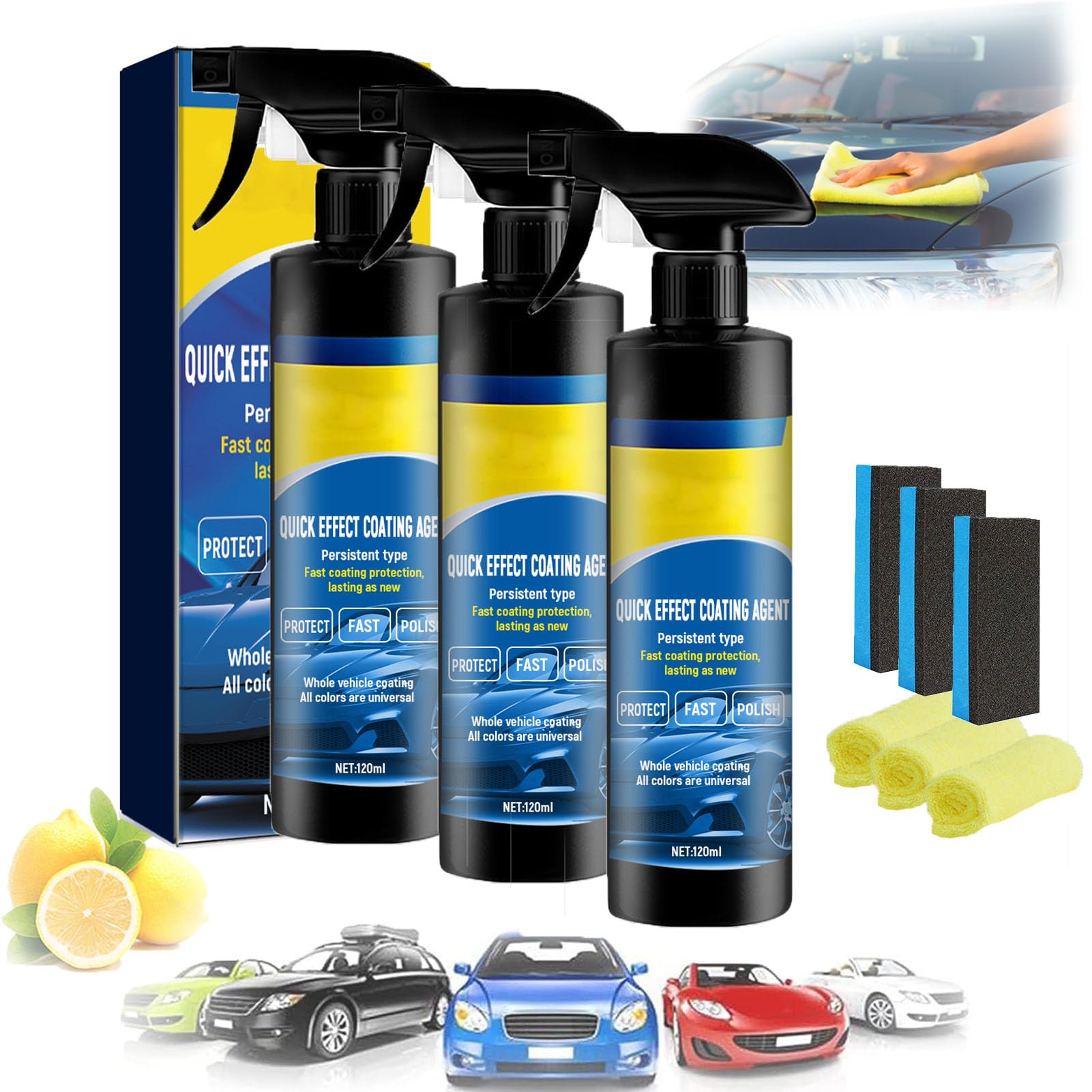Car Coating Spray, Quick Effect Coating Agent, Oil Film Emulsion Glass Cleaner, Quickly Coat Car Wax Polish Spray Waterless Wash, 3 In 1 High Protection Spray (3PCS)