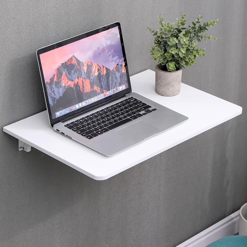 GBRJUYF Wall Mounted Folding Table, Floating Desk for Small Spaces, Hanging Table for Study, Bedroom, Bathroom, Or Balcony Space Saving,B,120 * 40cm