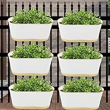 ecofynd 12 Inches Aurelia Railing Planters for Balcony, Hanging Pots for Plants, Wall Hanging Decorative Planters for Vertical Garden, Oval,12 inches, Pack of 6 (White)