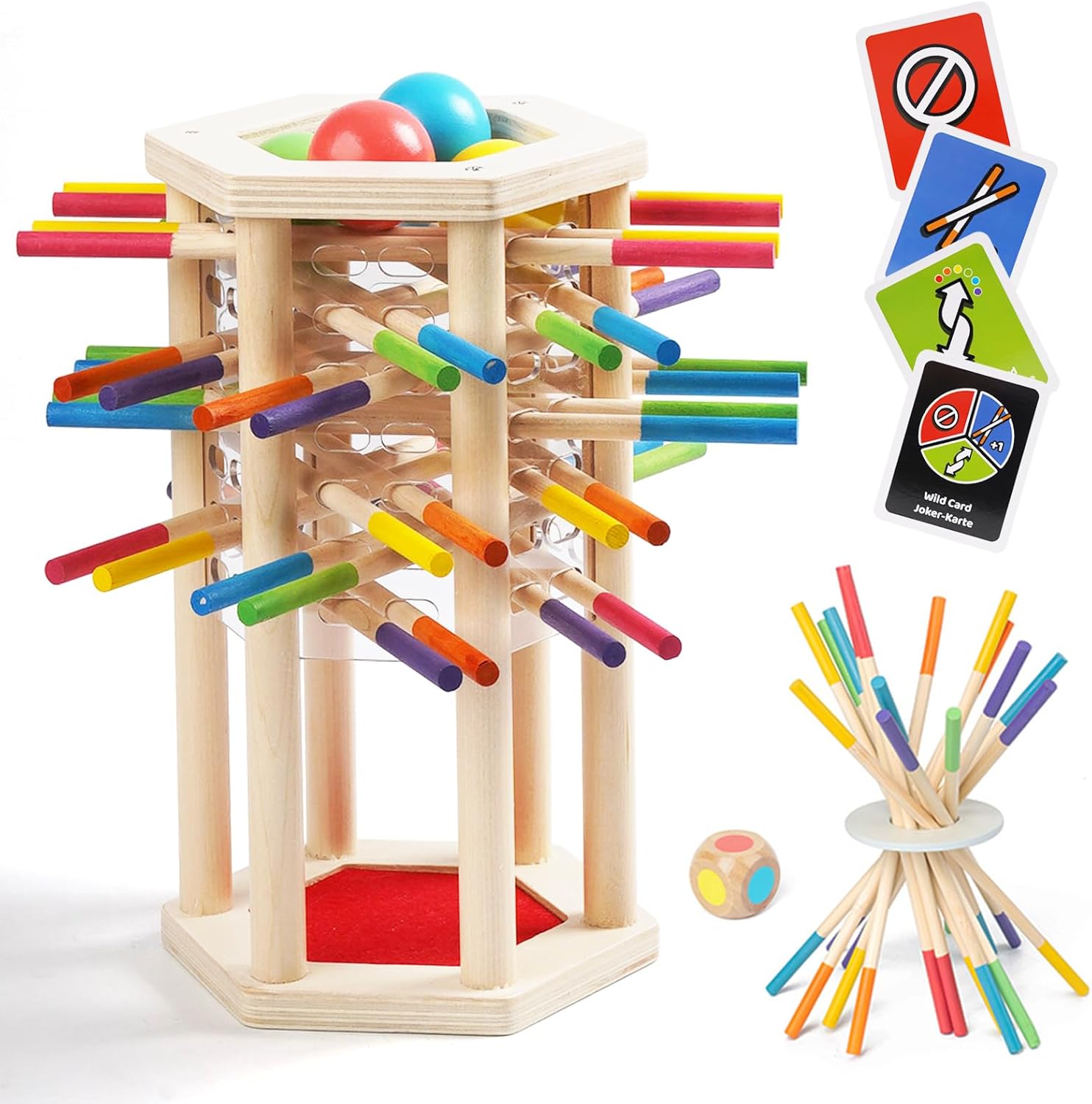 Montessori Game Wooden Board Games, 27 Colorful Sticks Dice Game Math Learning Toys for 3 4 5 6 Year Olds, Builds Fine Motor Skills & Counting, Family Travel Games for 3 Year Olds Gift for Kids